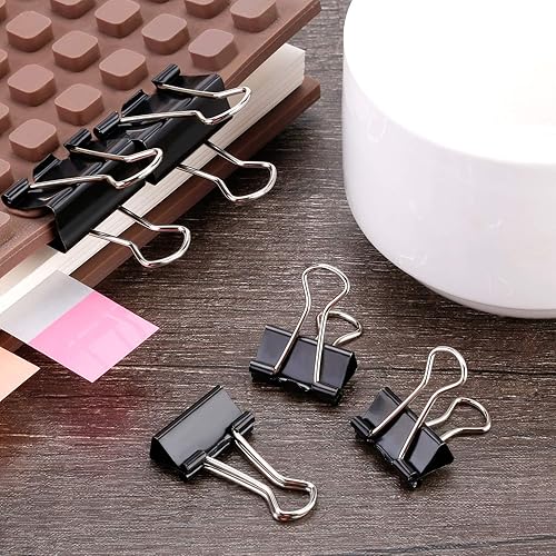 Miniatura 3 de TecUnite 150 clips para carpetas de varios tamaños, clips de papel negro, clips grandes, medianos y pequeños, suministros de oficina