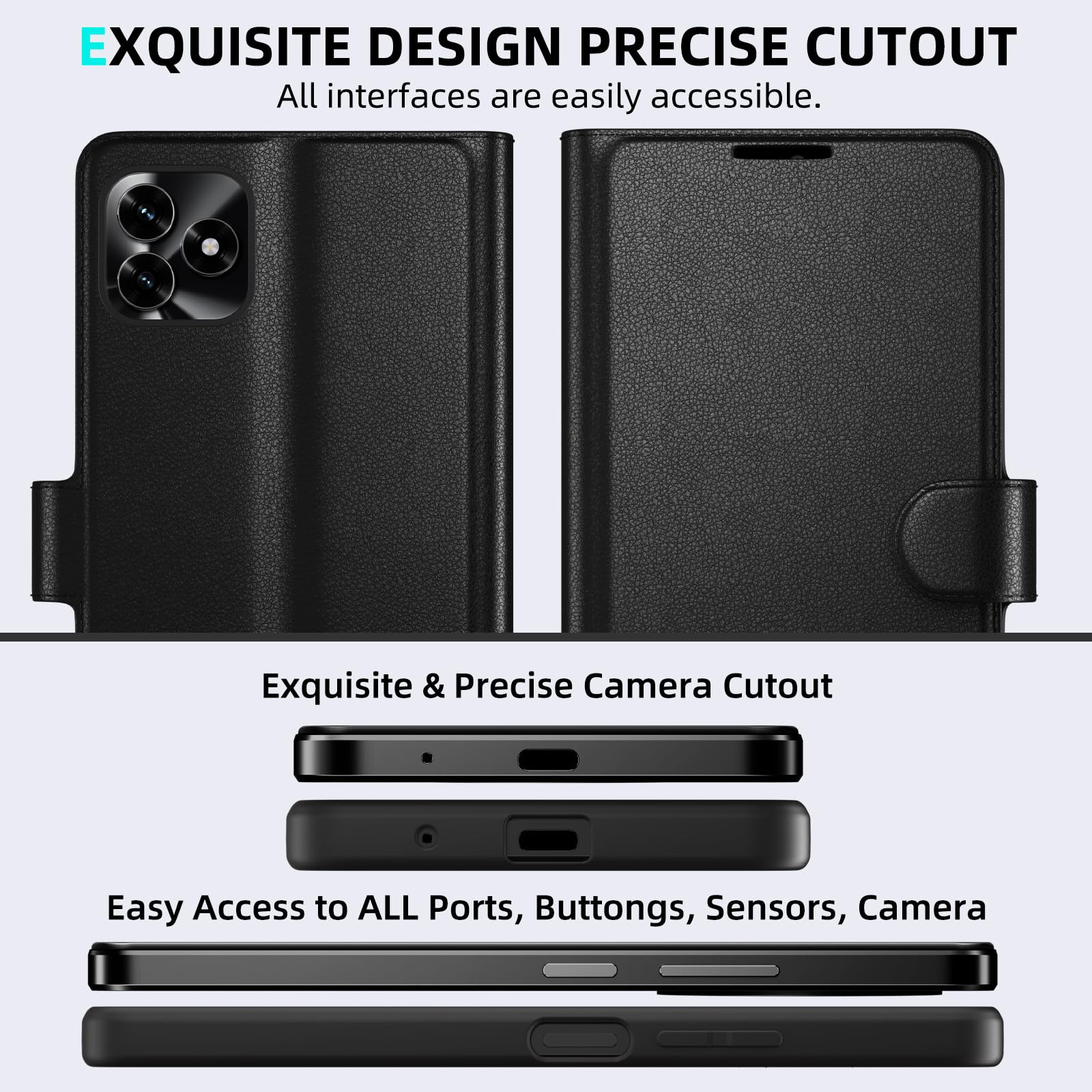 Cover per Honor X5C Plus Portafoglio Pelle PU Premium, Custodia Scomparti Carte Antiurto Protettiva Case con 1 Vetro Temperato, Nero