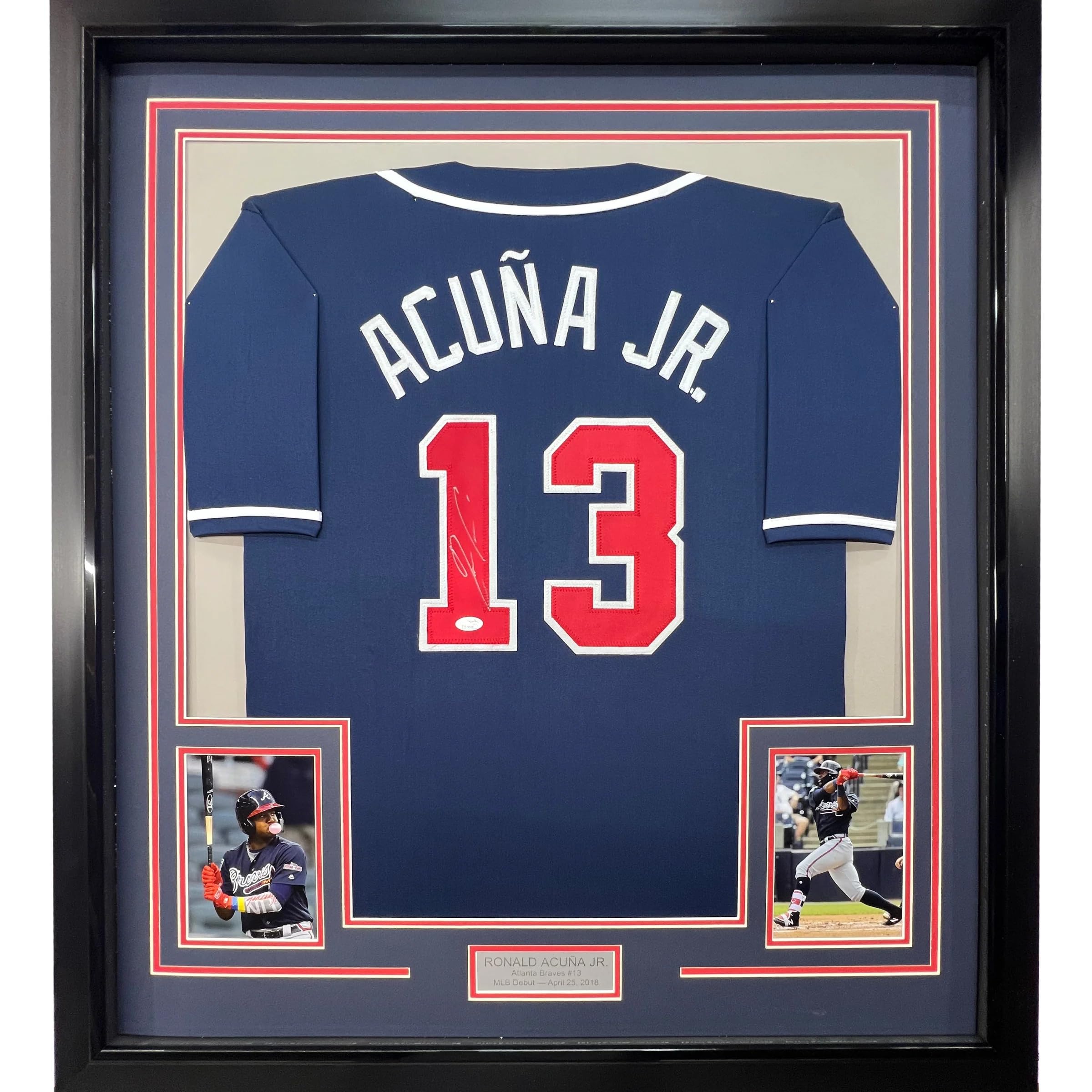 【MLBスーパーSALE】ACUÑA JR. サイン入りジャージ Framed Autographed/Signed Ronald Acuna Jr. 33x42 Atlanta