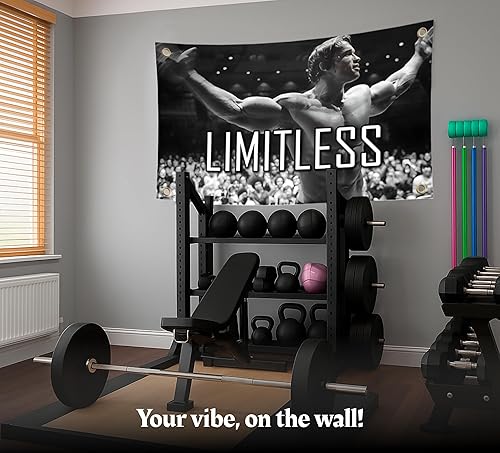 Miniatura 2 de Bandera de Arnold Schwarzenegger de 3 x 5 pies  Bandera inspiradora para decoración de pared de oficina gimnasio con 4 ojales de latón  Cartel