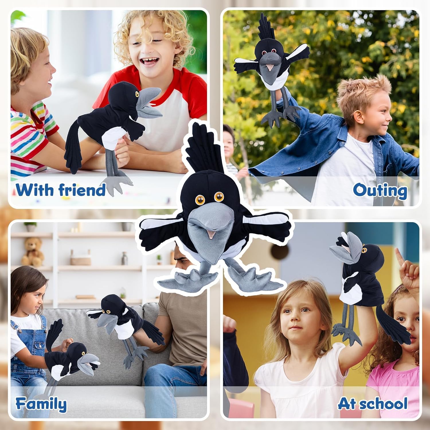 Steve and Maggie Plush Toy – Maggie Magpie Handpuppet for Kids 1+, Soft Bird Puppet for Pretend Play, Nursery Rhymes & Learning, Interactive Toddler Toy for Bedtime Stories and Social Skills (Grande)