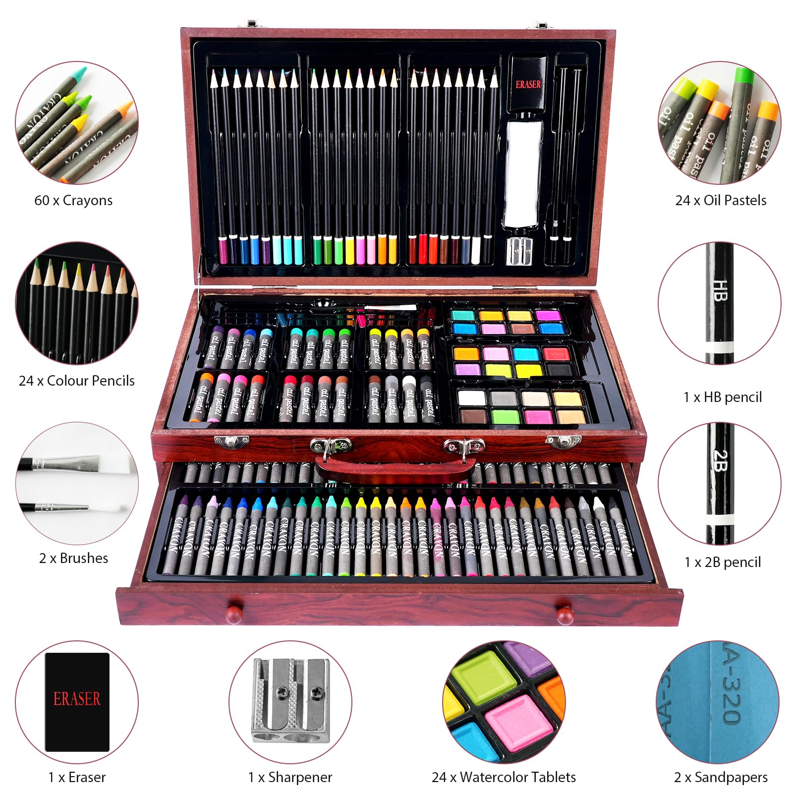 Amazon | PHOENIX 140ピース デラックスアートセット 木製収納ケース