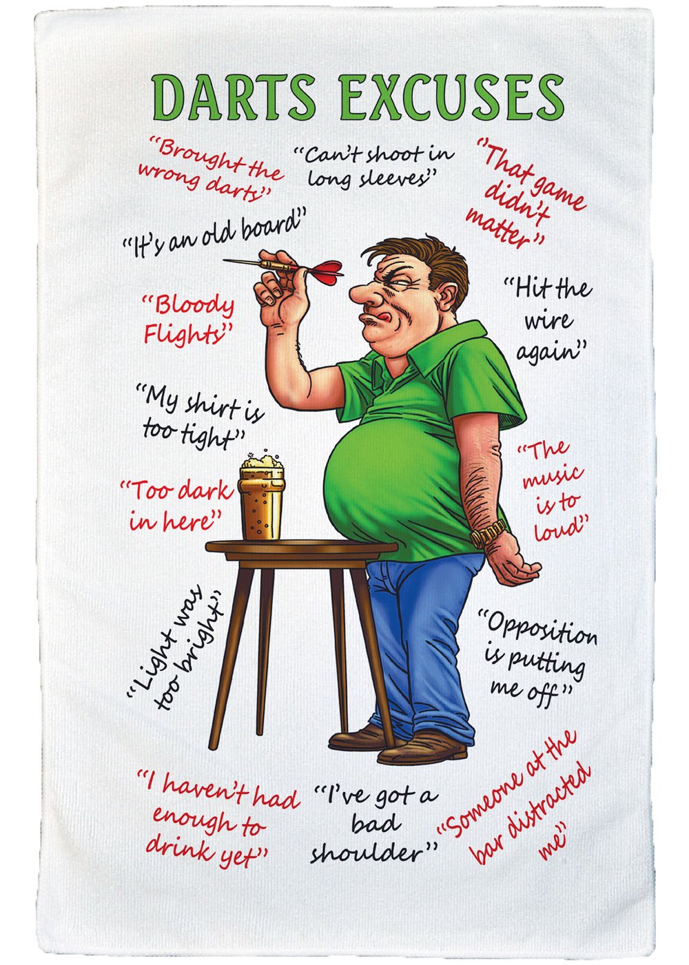 Personalised4u Multicolour Darts Excuses Microfibre Tea Towel