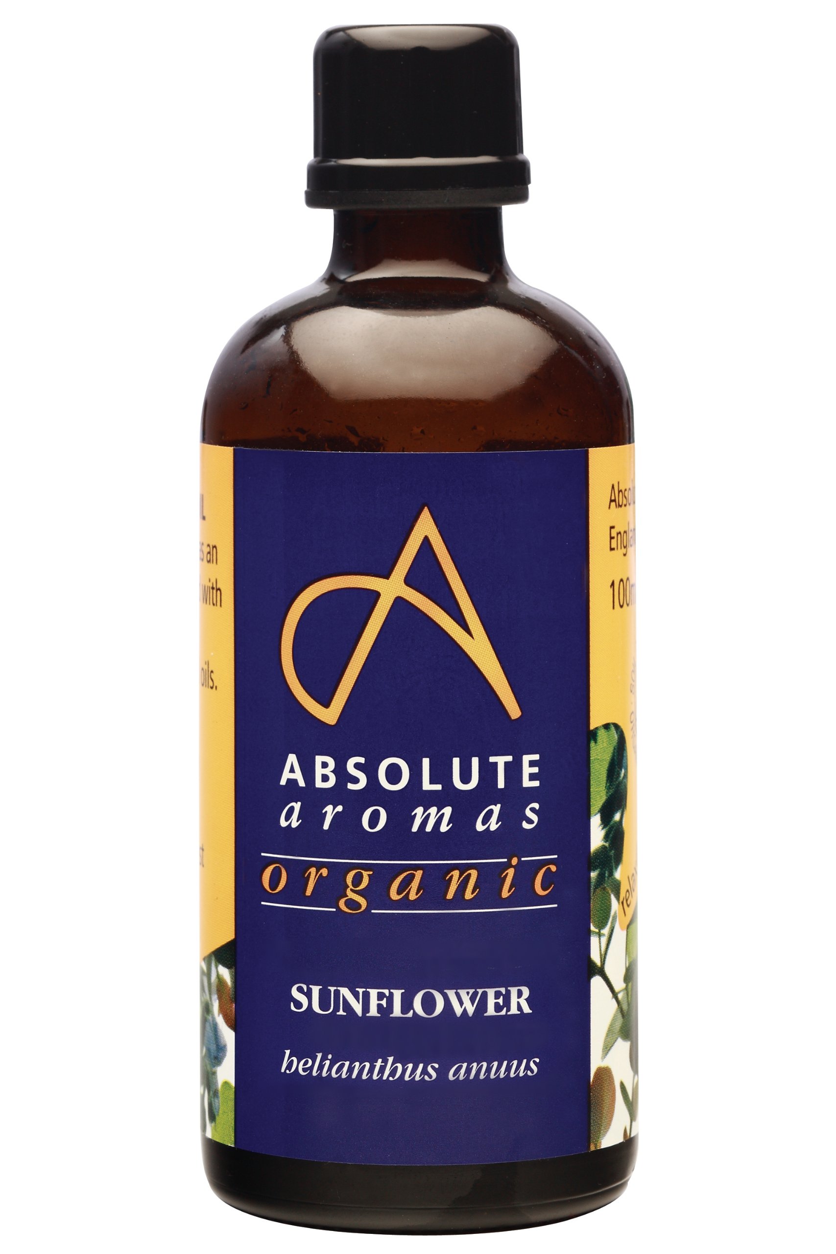 Absolute Aromas Organic Sunflower Oil 100ml - in a Glass Bottle - Pure, Natural, Cold-Pressed, Vegan and Cruelty Free