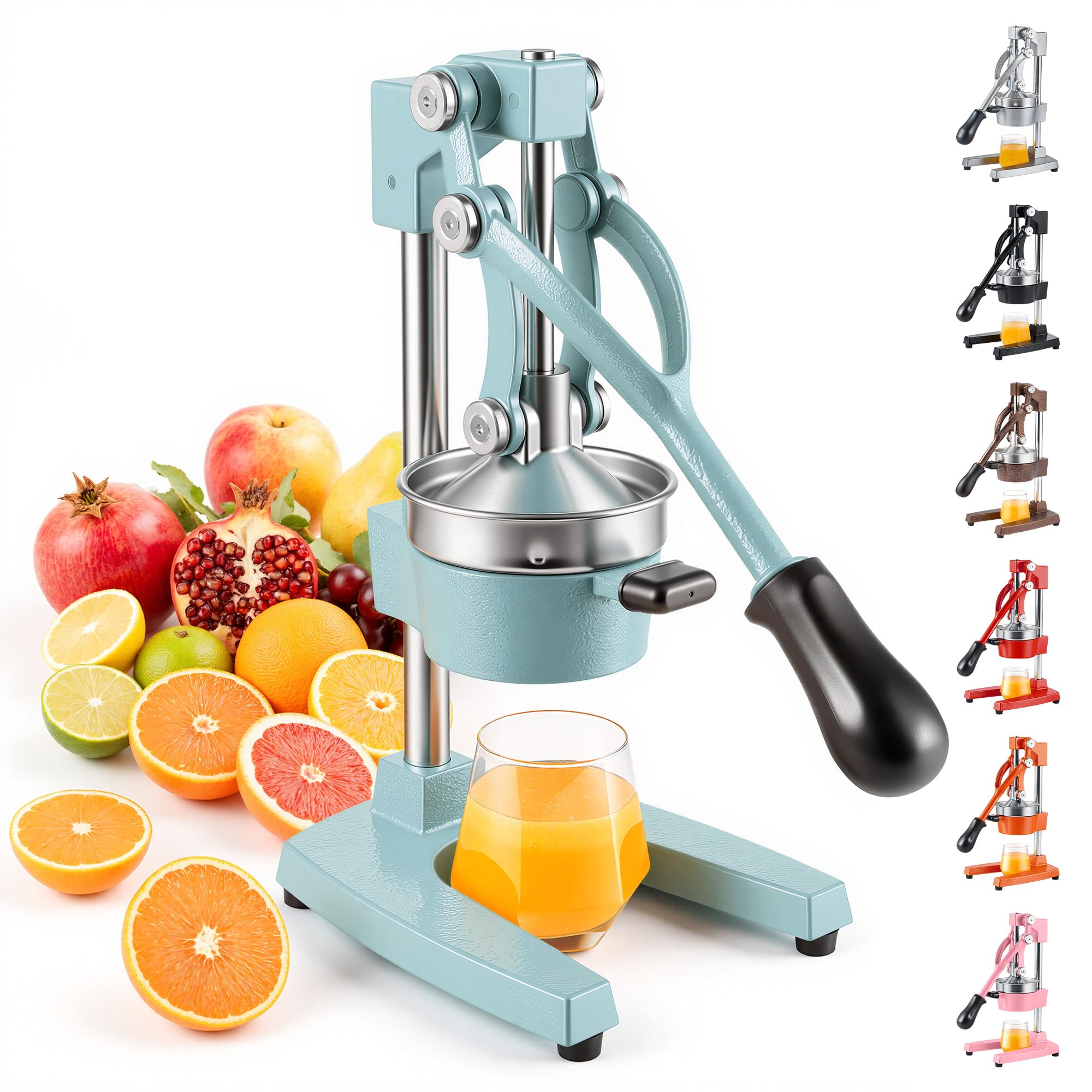 CO-Z Cast-Iron Manual Citrus Juicer Press, Heavy Duty Commercial Orange, Lemon, Lime & Pomegranate Squeezer, 6 kg Countertop Hand Juice Extractor with 304 SS Strainer for Home, Café & Bar, Cyan