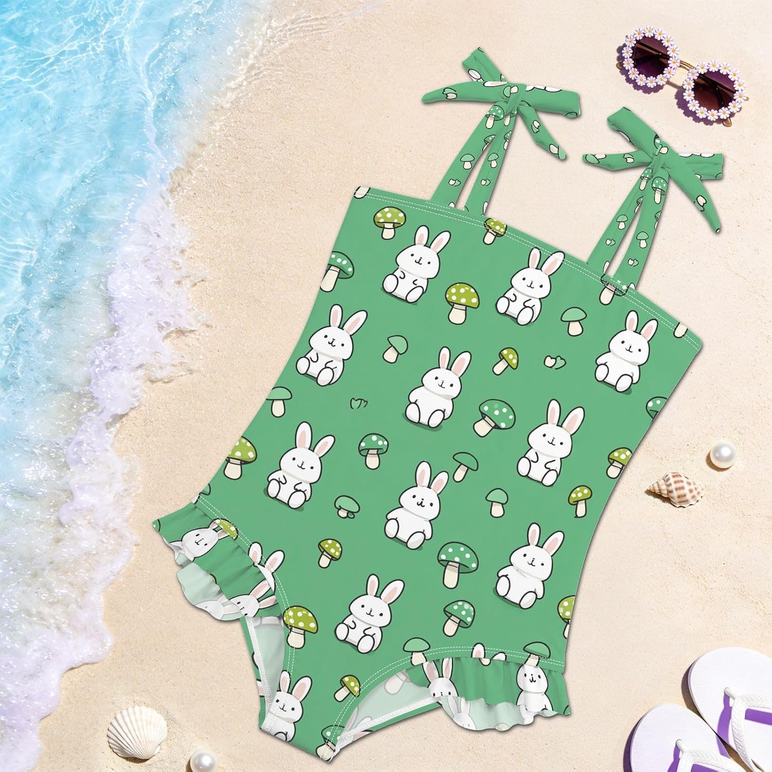 visesunny Toddler Girl Swimsuit Adjustable Strap Swimwear Mushroom Rabbit Cute Bathing Suits for Girls 18M-6Y