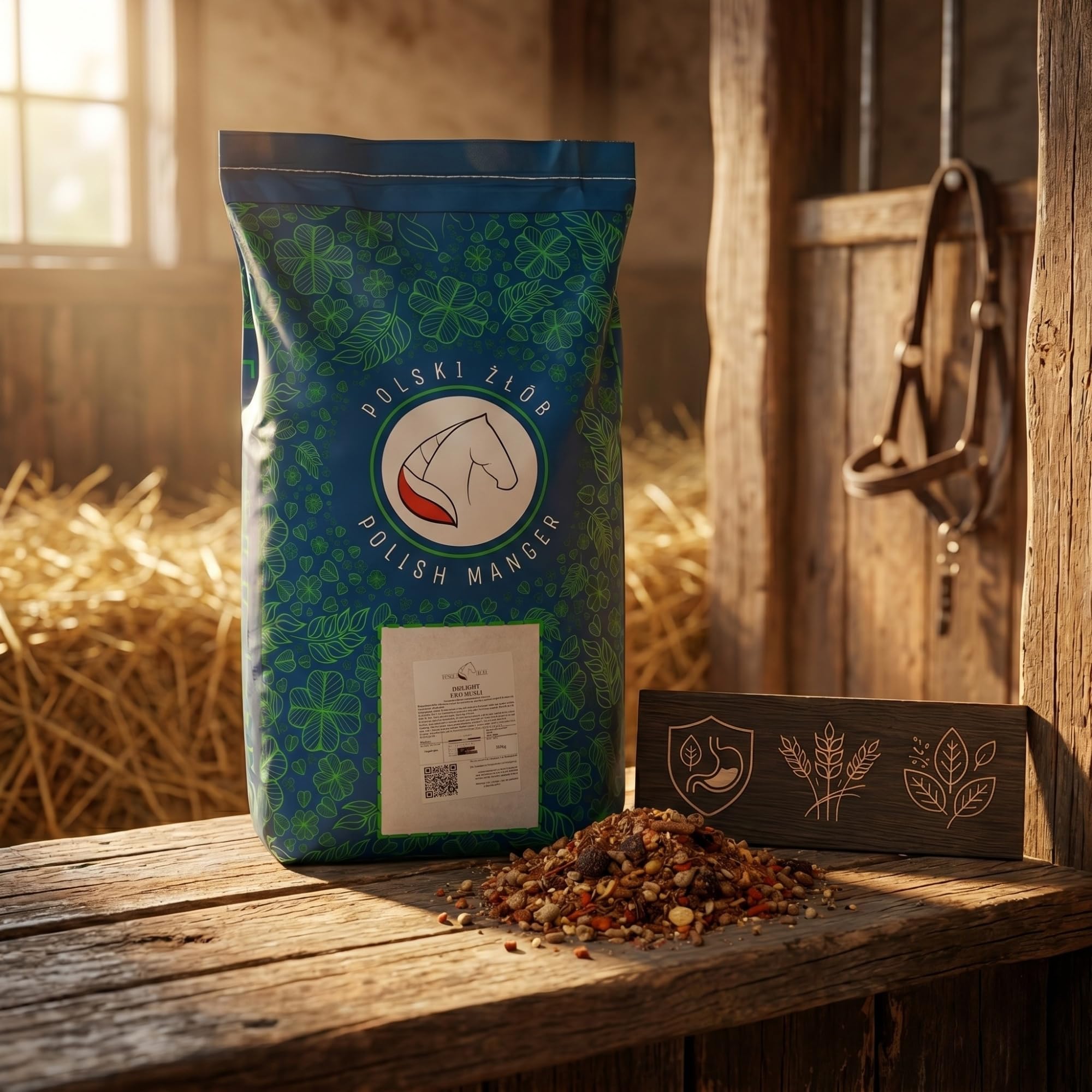 Gastro de muesli para caballos de 20 kg - Pienso bajo en almidón para apoyar el estómago y los intestinos, mezcla de alta fibra con hierbas, semillas de lino y cáñamo, seguro para los caballos de