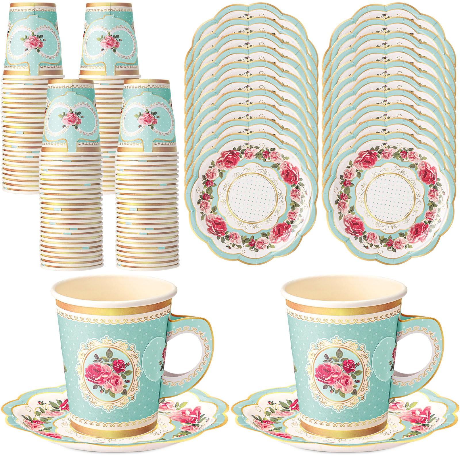 Tioncy 100 piezas de suministros para fiesta de té, azul, floral