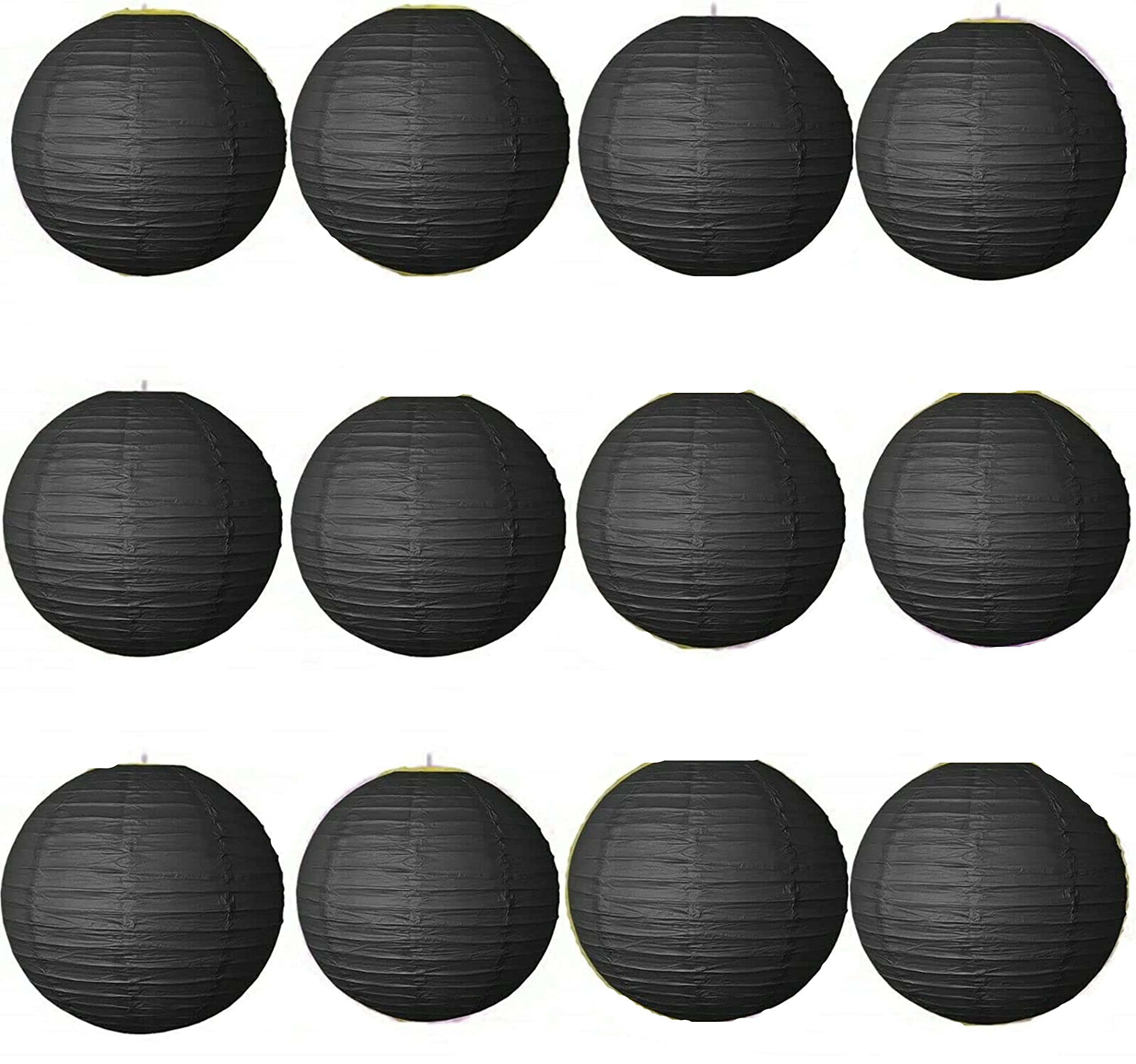 A Liittle Tree 12 PCs Round Paper Lanterns Wedding Party Christmas New Year (Black, 10")