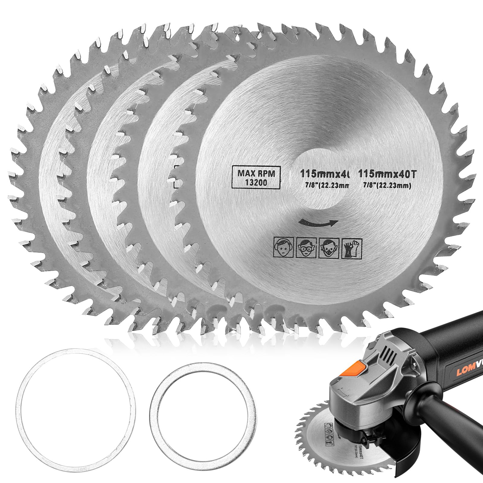 4 Pcs Discos de Amoladora Angular, 115 mm Disco sierras circulares de madera para Amoladora Angular, Disco de carburo de 40 dientes para carpintería, madera dura, contrachapado, plástico