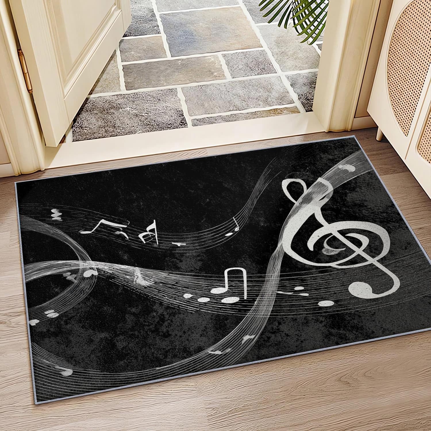 Générique 3D Imprimés Tapis Art Musique ThèMe Poil Ras Doux Lavable en Machine Antidérapant Noir Et Blanc Tapis Salon Chambre Coucher Salle à Manger D'intérieur Paillasso Moderne 120x180 cm