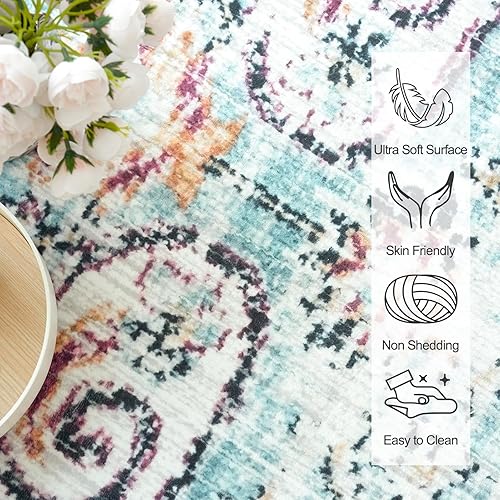 Miniatura 3 de VK VKLIVING Alfombra lavable a máquina de 5 x 7 pies, diseño vintage, lavable con alfombras antideslizantes para sala de estar y dormitorio,