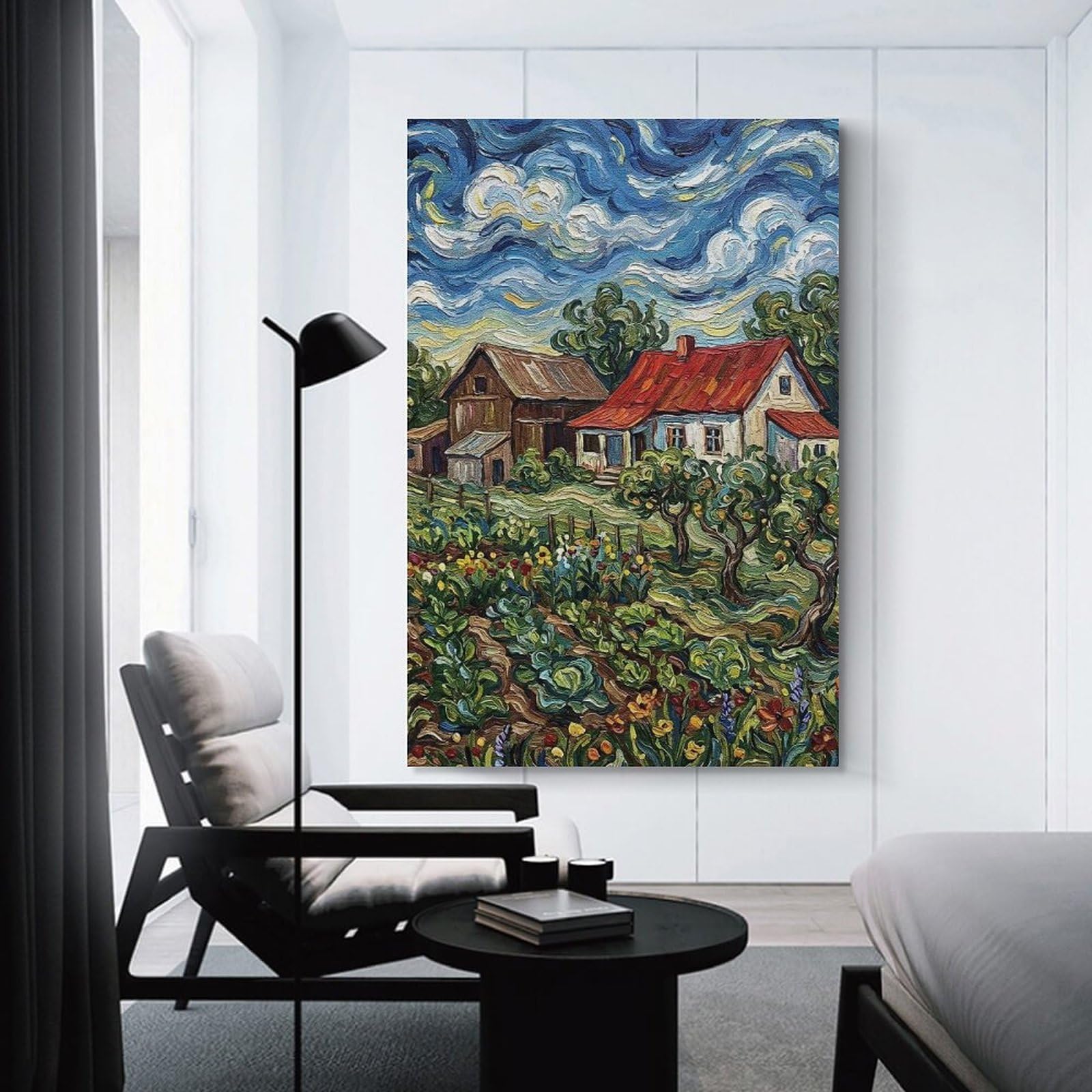 Junmoney Impressionistic Farmhouse Landscape Painting Home Decor Wall Art, 12x18inch(30x45cm), for Apartment Walls, Studios Or Work Areas, Wall Decor with Flexible Room Appeal