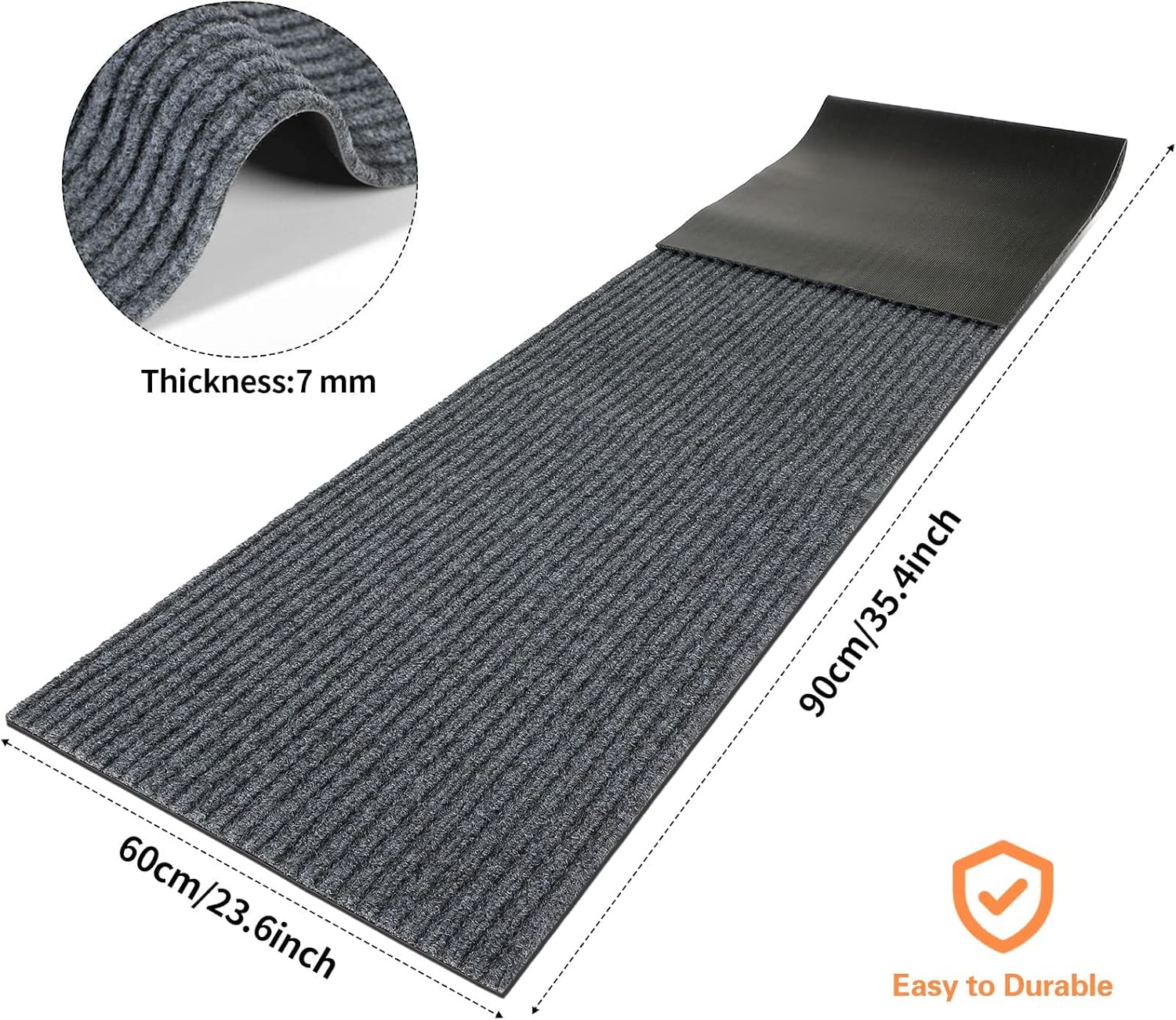 Nuanchu Large Semi-Finished Striped Doormat Waterproof Entry Mat with Rubber Lining, Indoor and Outdoor Mat for Wet Weather, Entrance Shoe Scraper, Kitchen, 24 x 35(Gray,1 Roll)