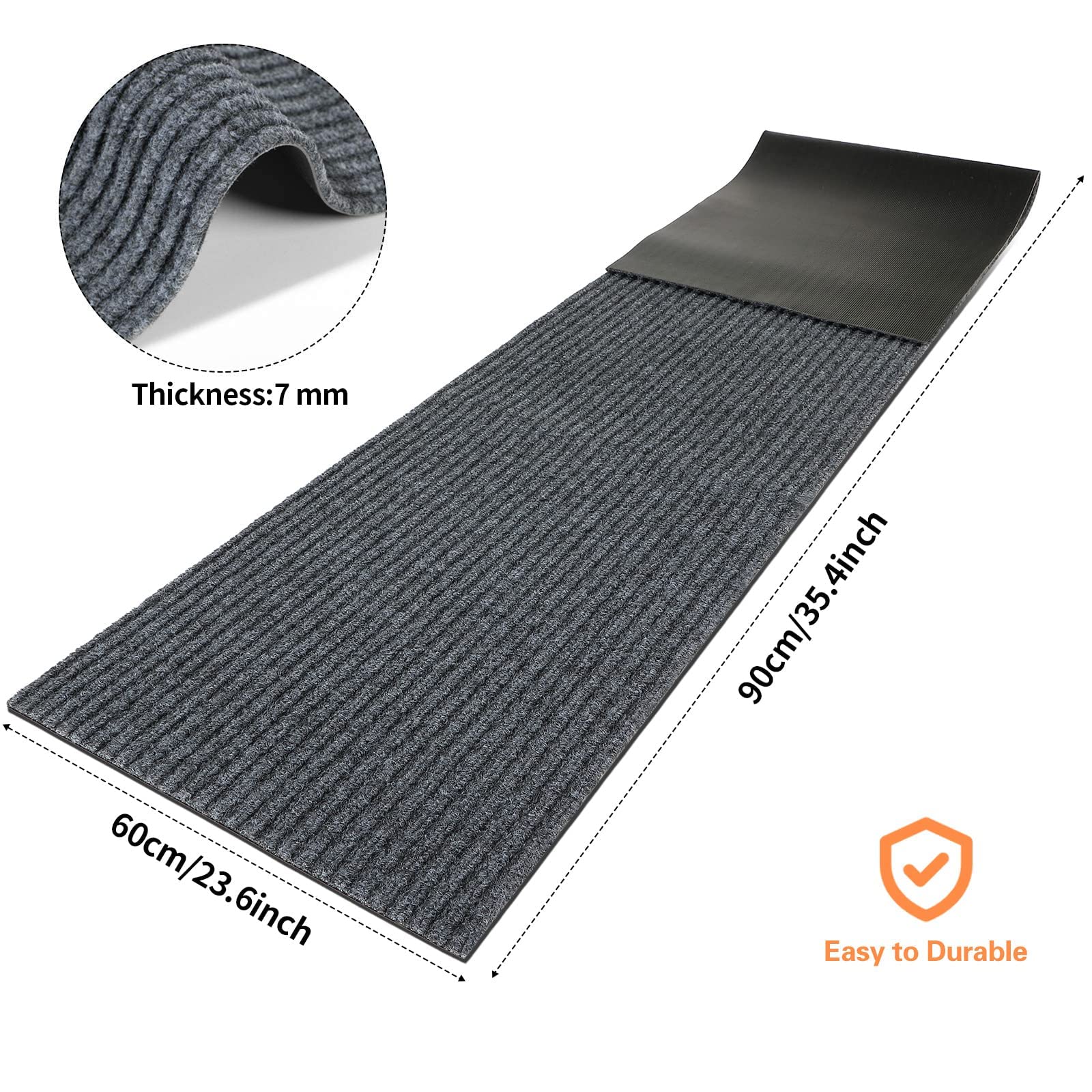 Nuanchu Large Semi-Finished Striped Door Mat Waterproof Entry Mat with Rubber Lining, Indoor and Outdoor Rug for Wet Weather, Entrance Shoe Scraper, Kitchen, 24 x 35 (Gray,1 Roll)