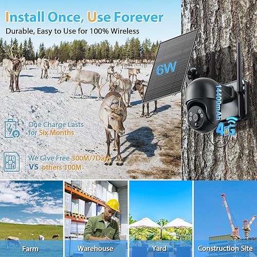 Miniatura 3 de Sistema de cámara de seguridad celular 4G LTE para exteriores, cámara de seguridad con energía solar WiFi, visión nocturna a color 2K para
