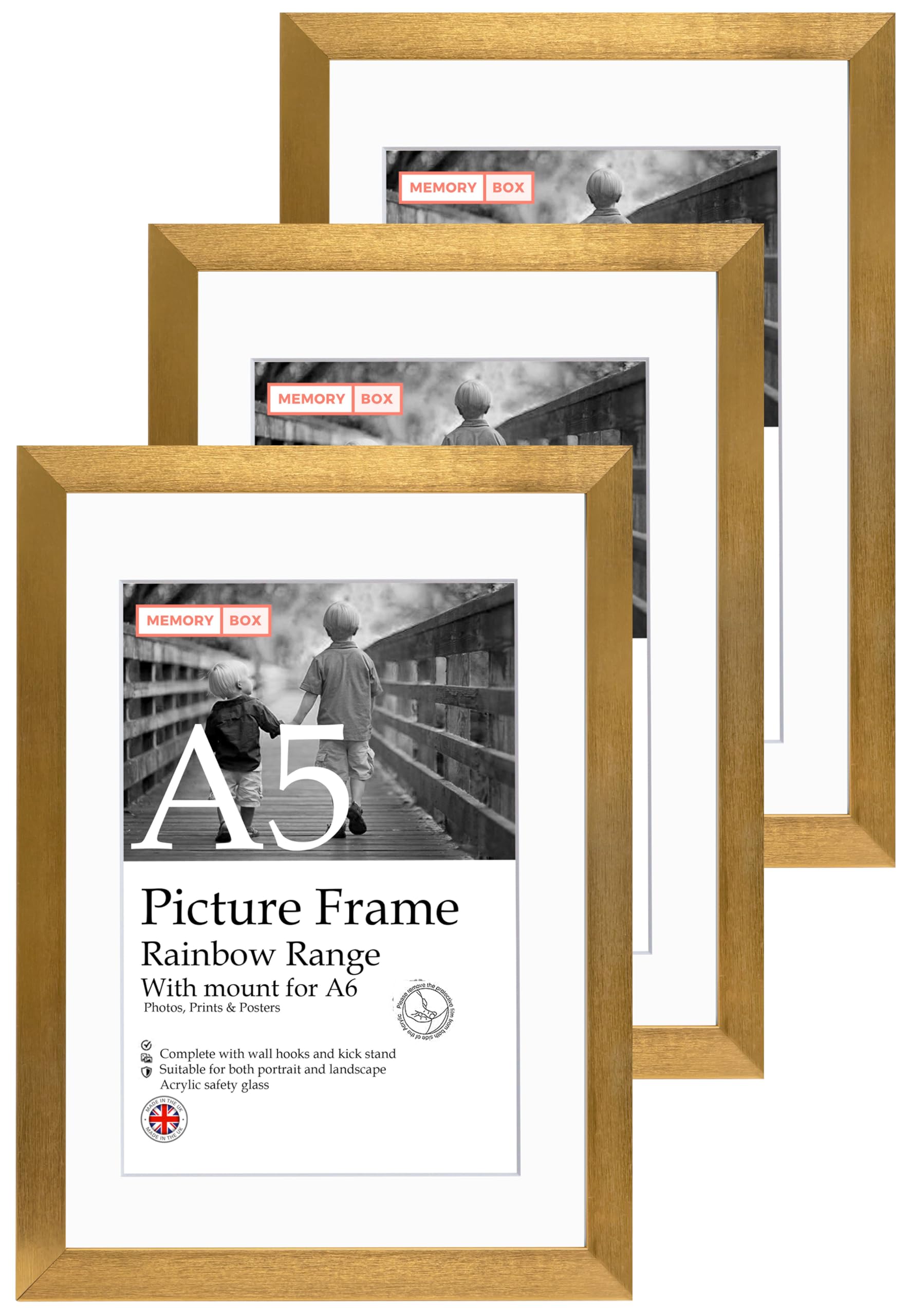 A5 Bronze Picture Frame Set of 3, Perfect for Displaying A6 Pictures with Mount or A5 Pictures Without Mount, Gallery Wall, Posters, Photos, Artwork, or Prints, Bronze