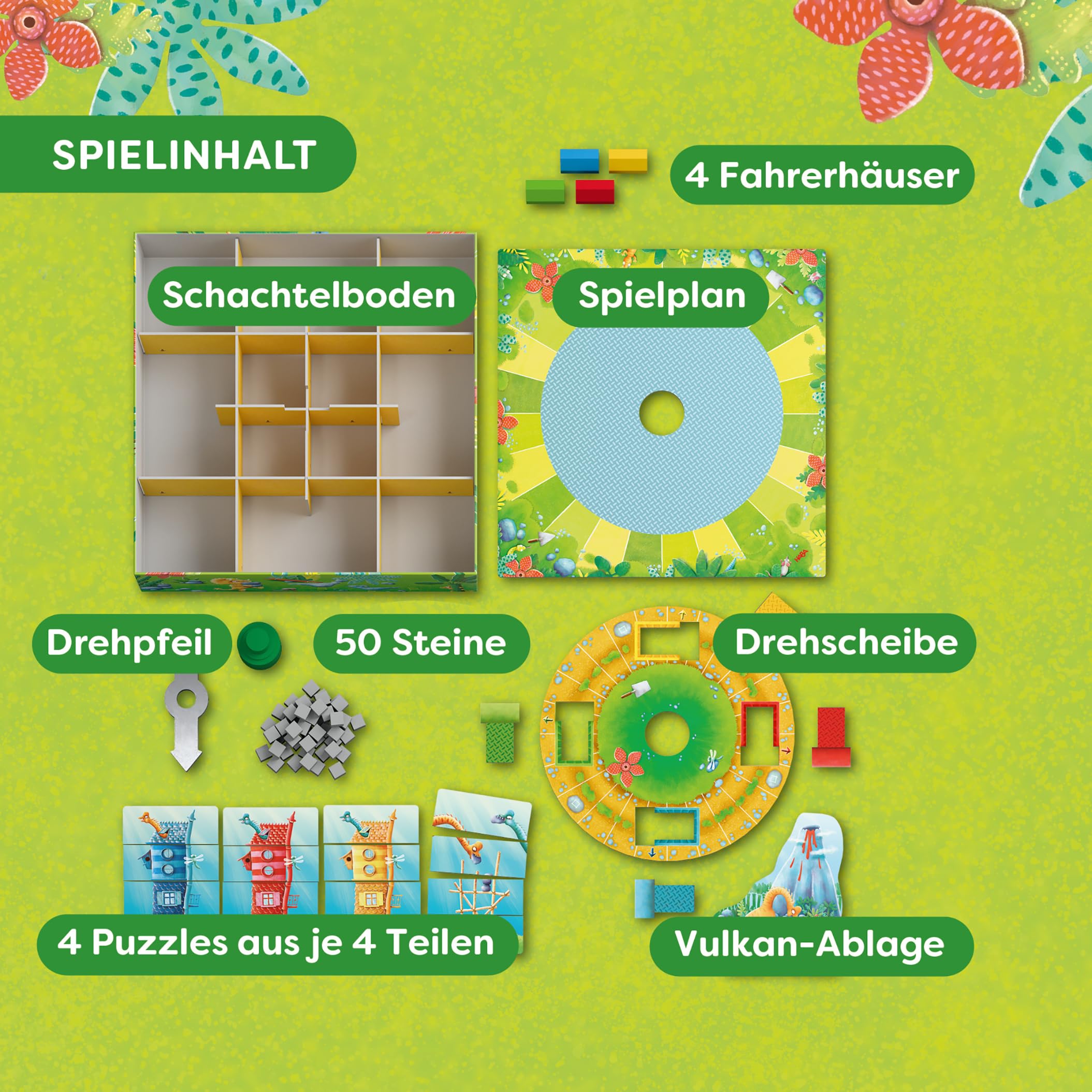 HABA Der Dino-Bautrupp – Spannendes 3D-Kinderspiel ab 4 Jahren mit Drehscheibe & Baustellen-Action – Fördert Motorik & erstes Zählen – Für 2–4 Spieler – 2013073001