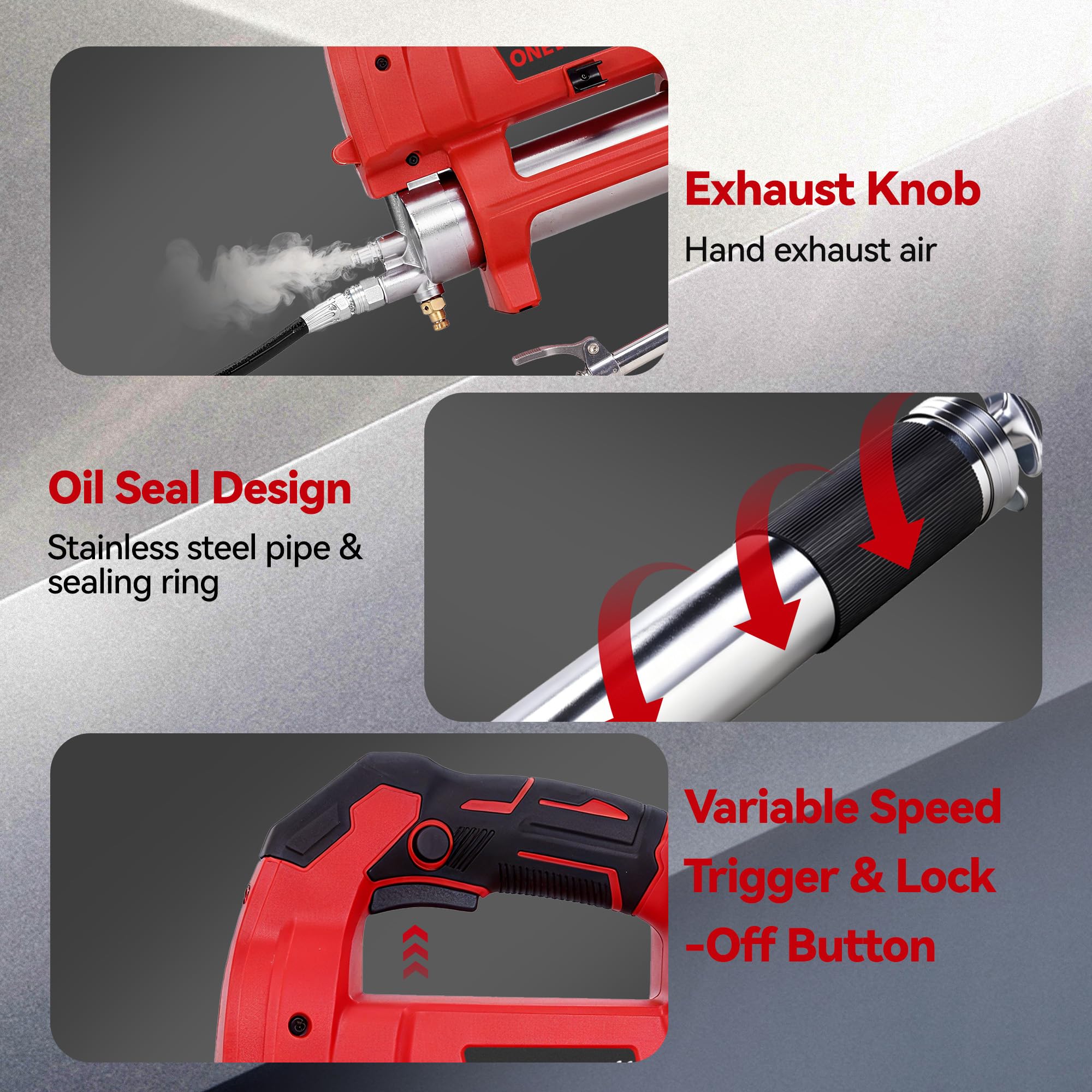 ONEVAN Ingrassatore a Batteria 12000 PSI, Pistola per Grasso Elettrica con Motore Brushless 800W, Serbatoio 600CC, 2 Batterie da 4.0Ah e Accessori Completi, per Auto, Agricoltura e Industria (Rosso)