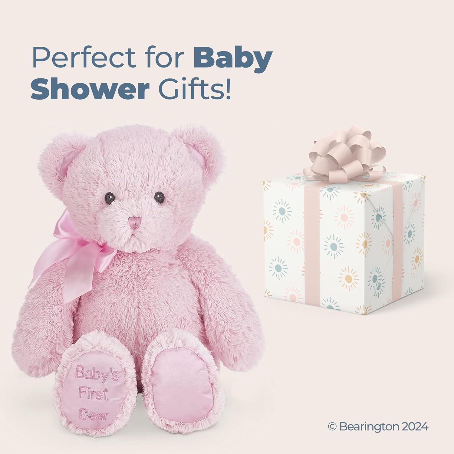 Bearington Pink Teddy Bear - 12" Fluffy and Cuddly First Teddy Bear for Baby with Premium Plush and Soft Fur - Adorable Stuffed Animals for Baby Girls Gift for Babies, Toddlers and Kids