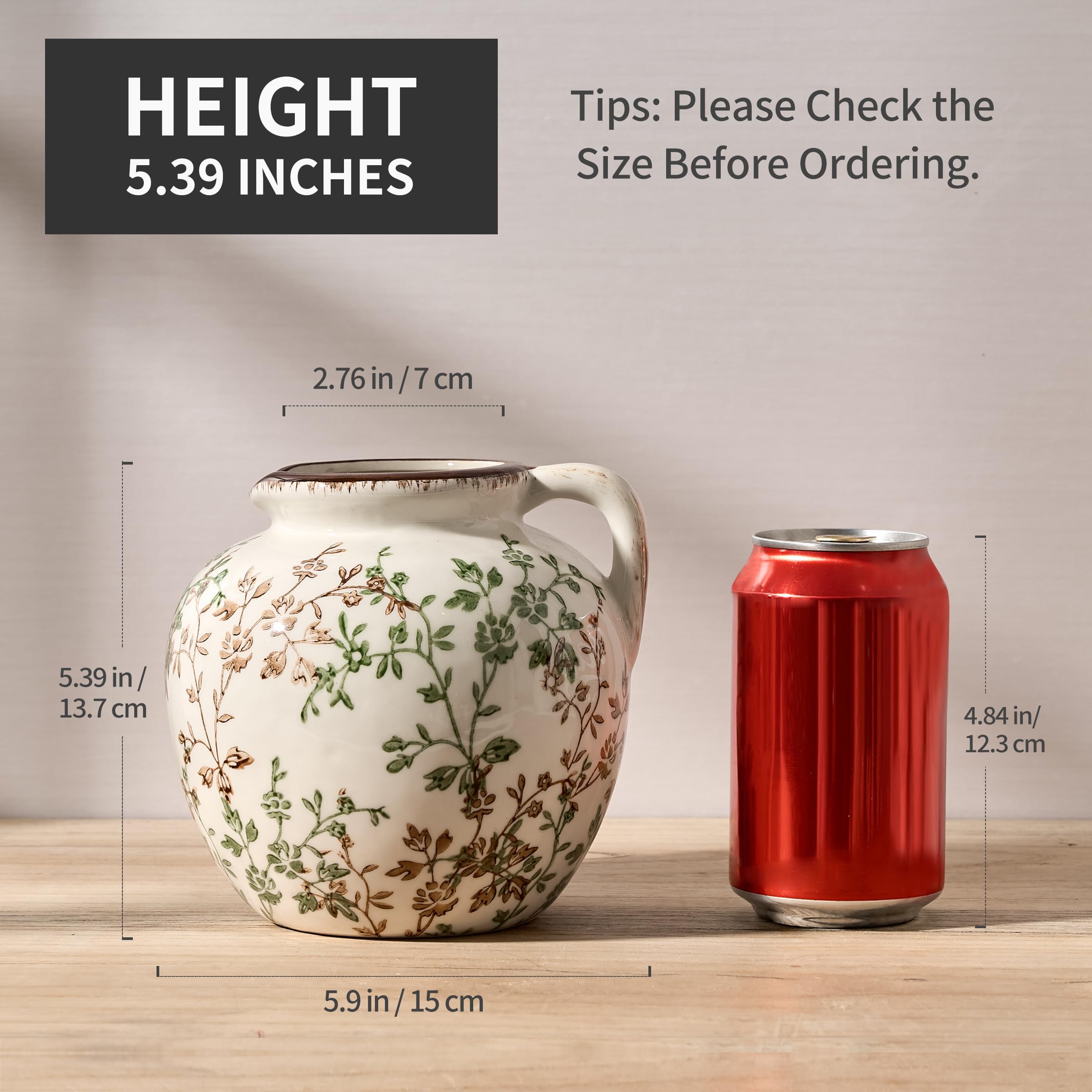 Amazon.co.jp: グリーンとベージュのアンティーク花瓶、5.39インチ