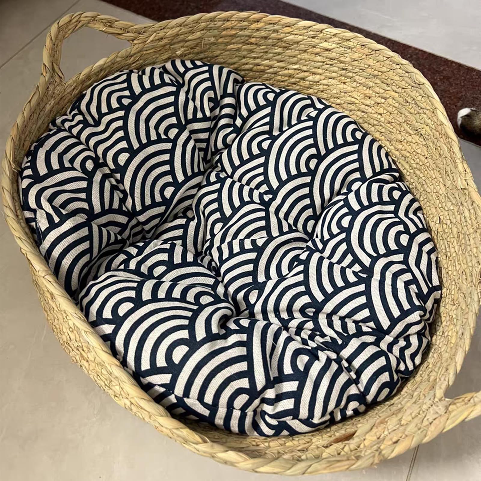 Handgefertigtes gewebtes Katzenbett mit abnehmbarem Kissen, Rattankorb für den Innenbereich, für Katzen, Kätzchen, kleine Haustiere