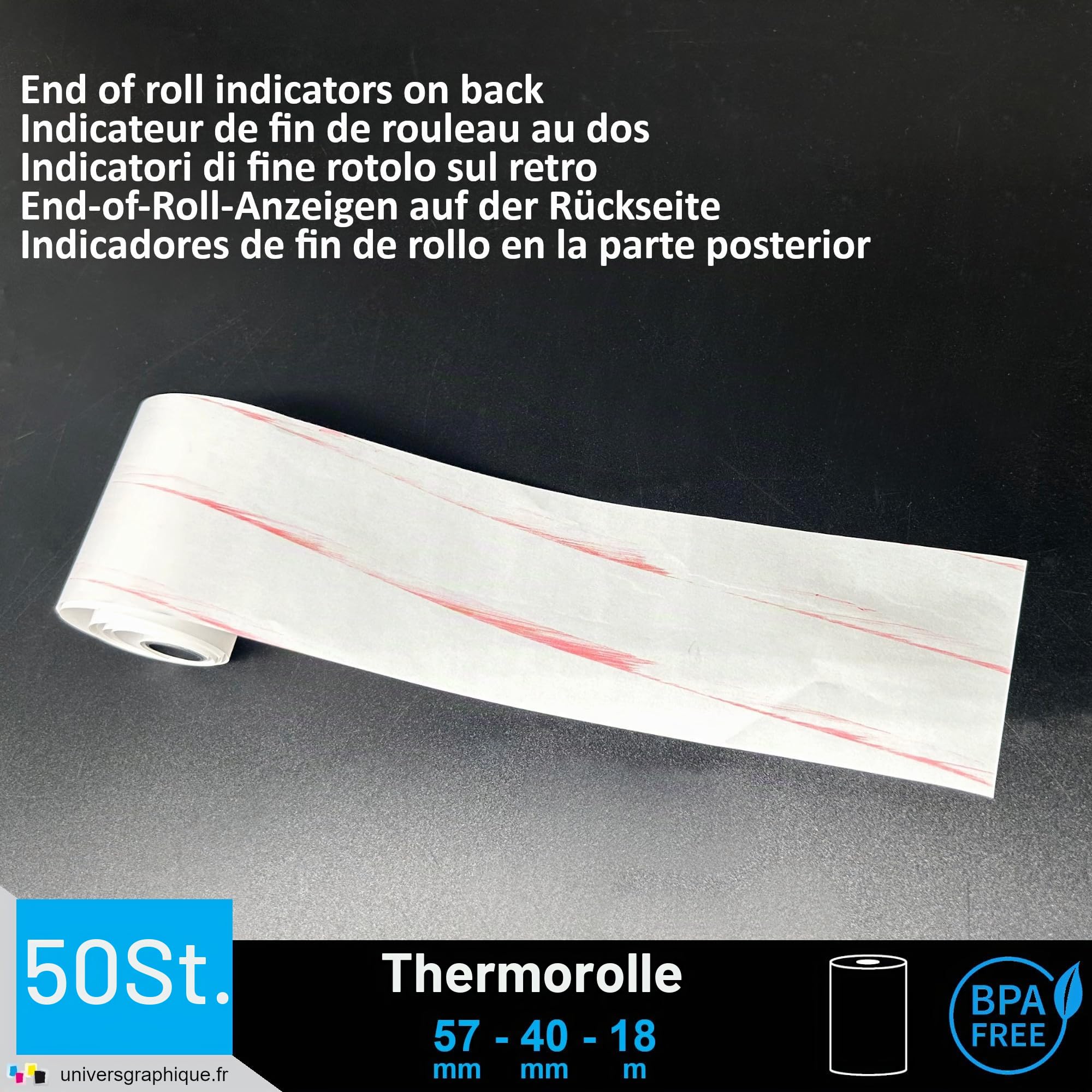 50 EC-Cash Thermorollen 57 x 40 x 12 für EC-Geräte mit Thermodrucker, Thermopapier EC-Cash Bonrolle, Bisphenol-A frei Ø40 mm