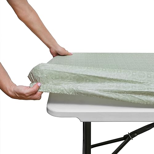 Miniatura 8 de Mantel para mesa plegable, mantel rectangular de plástico con respaldo de vinilo y borde elástico, para Navidad, fiestas, días de campo.