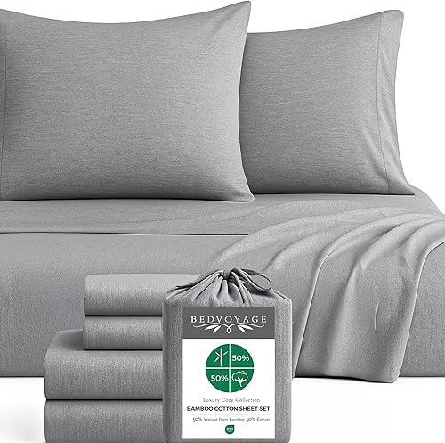 Miniatura 1 de BedVoyage Melange - Juego de sábanas refrescantes tamaño Queen con funda de almohada sobre, sábanas bajeras, sábanas planas, fundas de almohada y