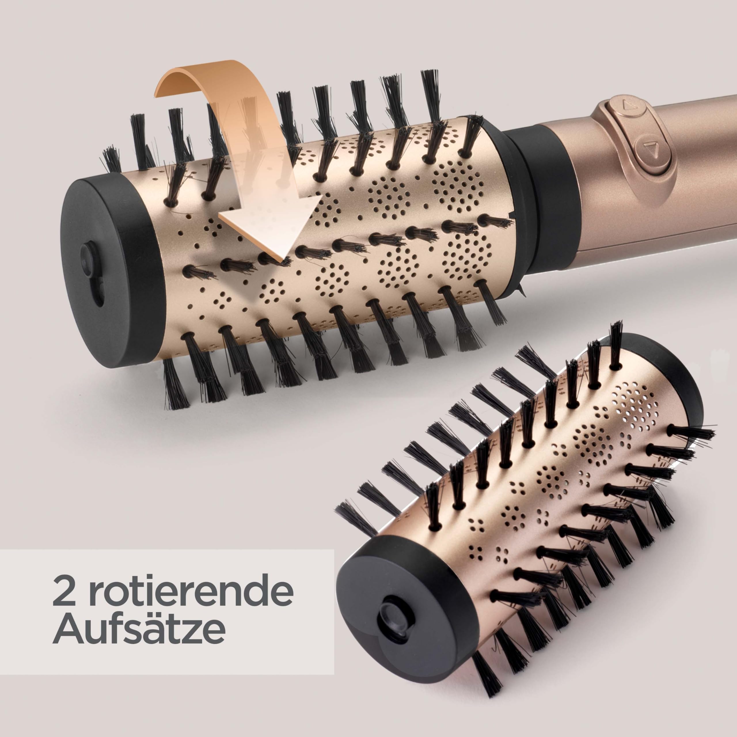 BaByliss Big Hair Dual Rotierende Warmluftbürste – Ionen-Technologie mit Anti-Frizz, 50mm & 40mm Aufsätze, 2 Rotationsrichtungen, 2 Temperatureinstellungen + Kaltstufenschalter, champagner, AS952E