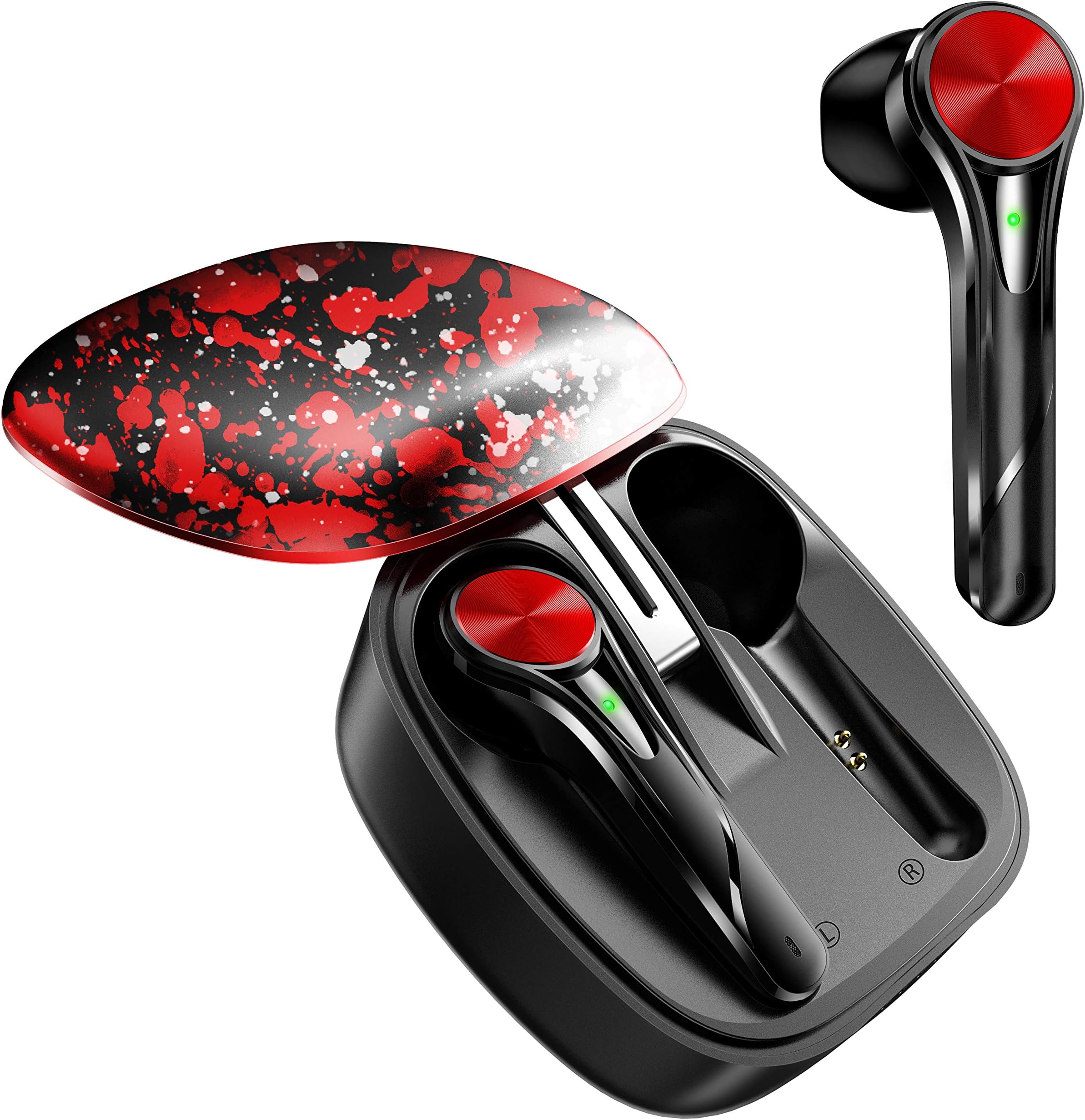 AURSEN Wireless Earphones Bluetooth 5.0 in Ear Headphones with Microphone True Wireless Earbuds Bass Stereo Sound 56H Continuous Playtime Bluetooth Range 50m, Portable 1200mA Charging Case (Red)