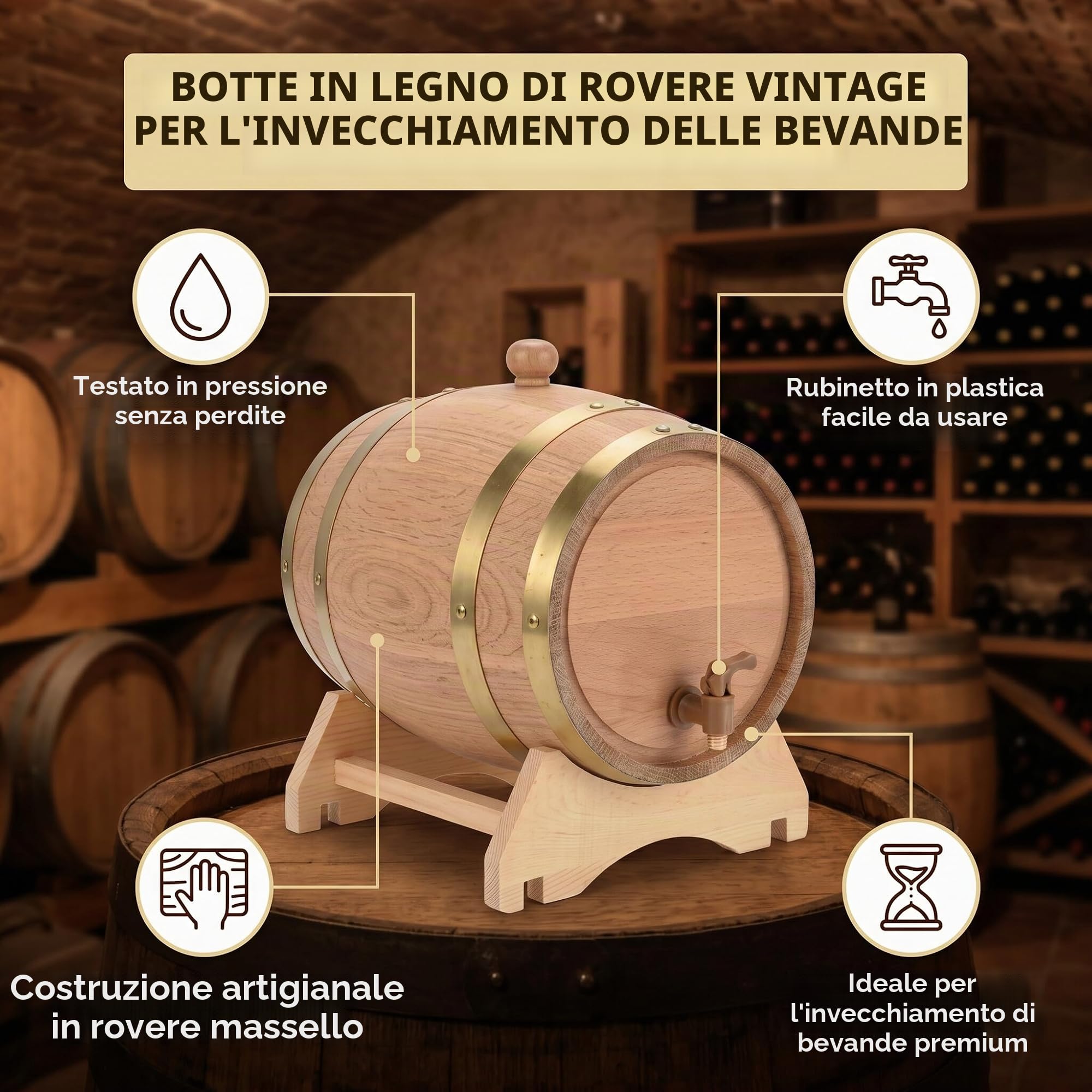 Botte per birra, legno di quercia Botti da vino in legno di quercia Botti da vino in rovere Botti da vino in quercia per vino Brandy Whisky(5L, Blue)