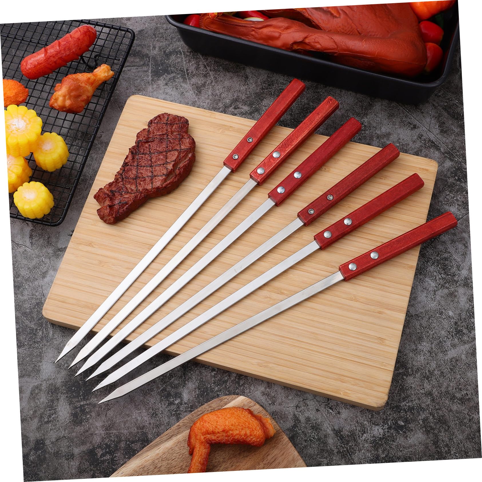 BESPORTBLE 18pezzi Spiedini Acciaio Inossidabile Per Barbecue Con Manico Legno Spiedini Piatte Per Grigliare e Verdure Per Grigliate Di Grandi