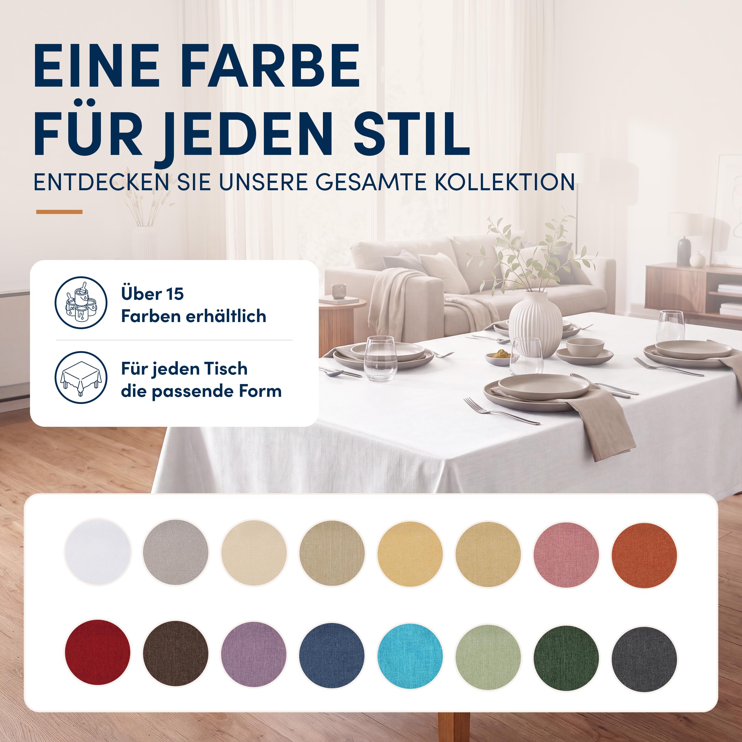 Tischdecke abwaschbar Leinenoptik - Tischdecke 160x400 cm Weiß