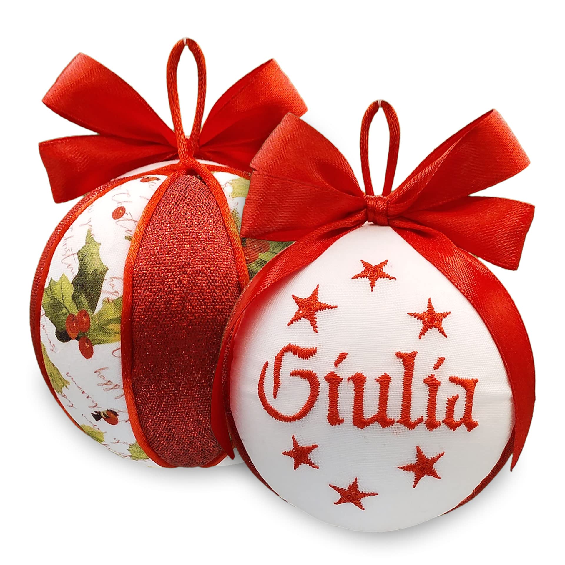Set di 4 palline di Natale personalizzate con nome 8 cm – Decorazioni natalizie artigianali, pronte per regalo, confezionate singolarmente in eleganti scatole, Made in Italy