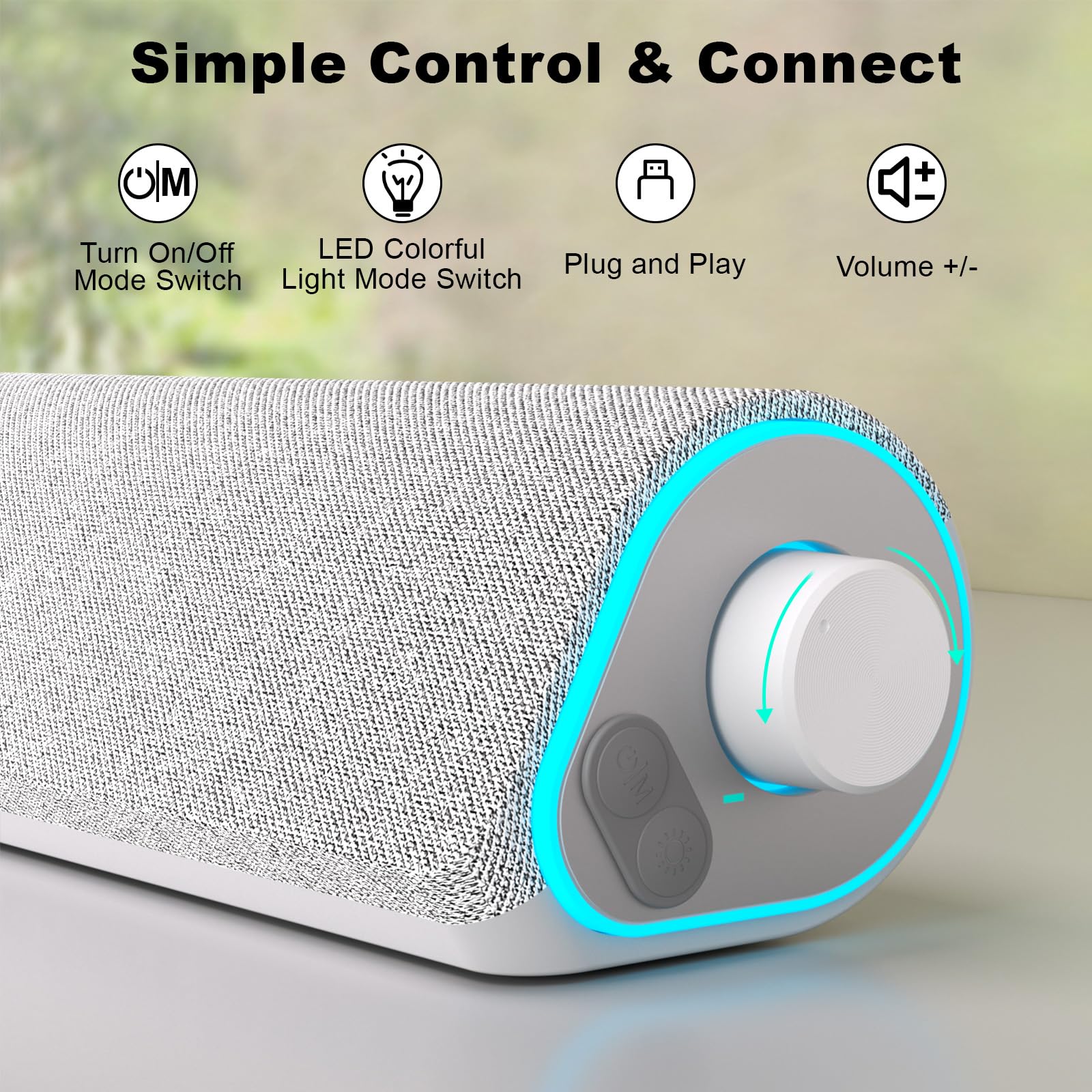 SOULION R100 Altoparlanti PC Con Barra Luminosa Dinamica – Suono 5W, Bluetooth 5.3 E Luci Colorate, Alimentazione USB, Bianco - 3