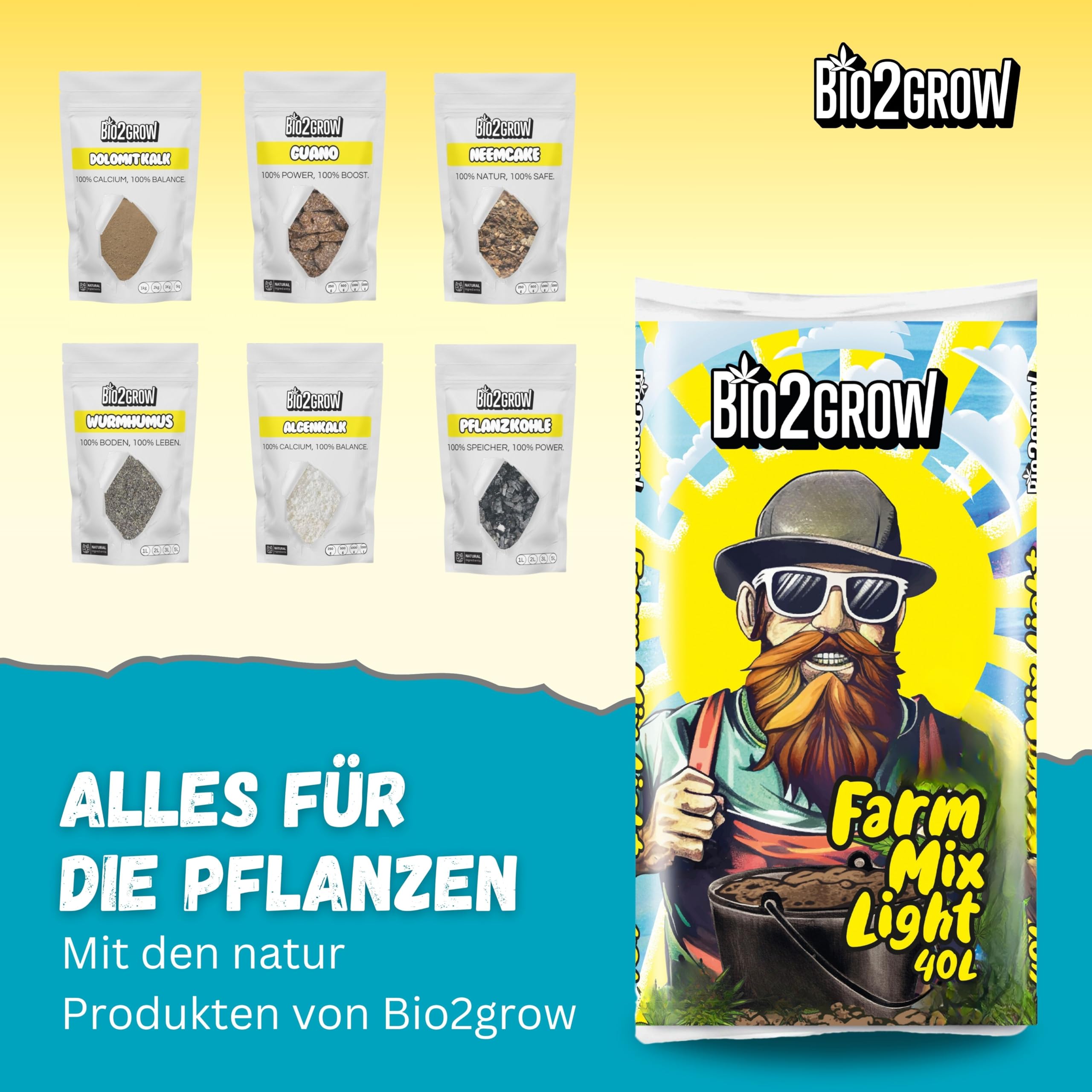 Bio2Grow Farm Mix Light 160 l, 4 worki, ziemia do kwiatów do wnętrz i na zewnątrz, lekka mieszanka