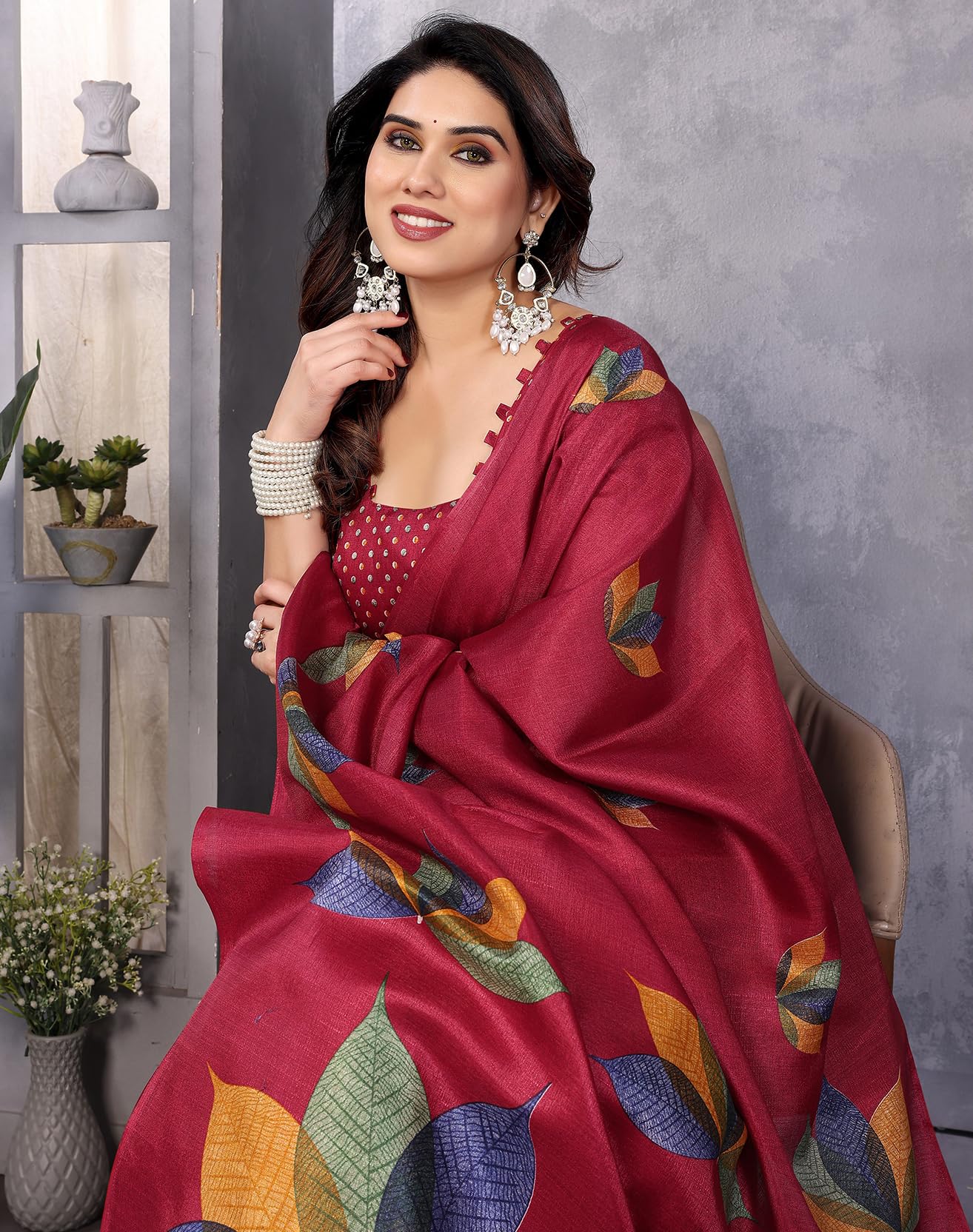 Yashika Women's Printed Art Silk Women Saree Kanjivaram Saree with Blouse Material |saree for Women | Saree | New Sari | Latest Saree (AZ-YS-P1-DENISHA MAROON JHALAR) - Image 5 thumbnail