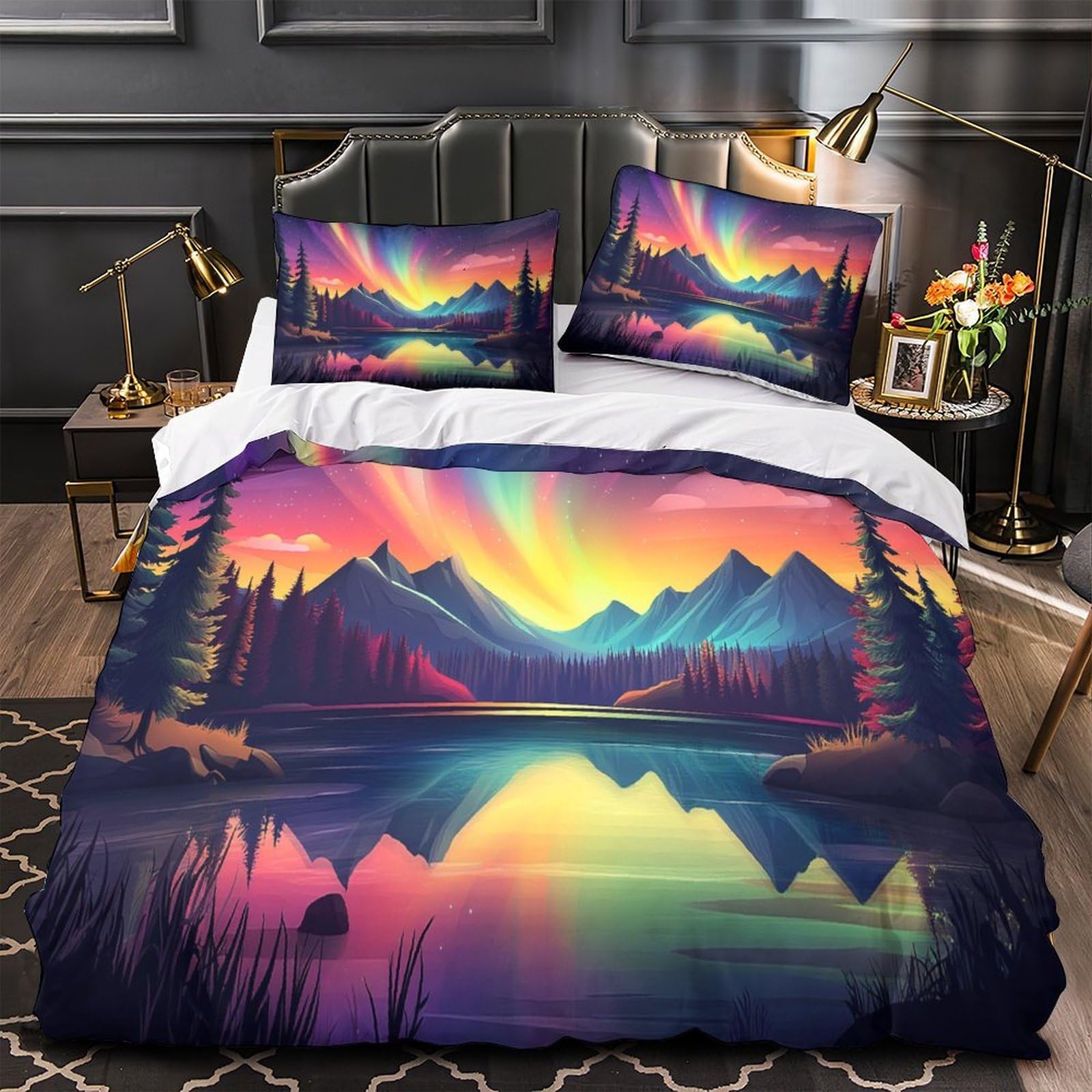 Housse de couette 260x220 cm paysage fantastique 3D avec 2 taies d'oreiller déco chambre