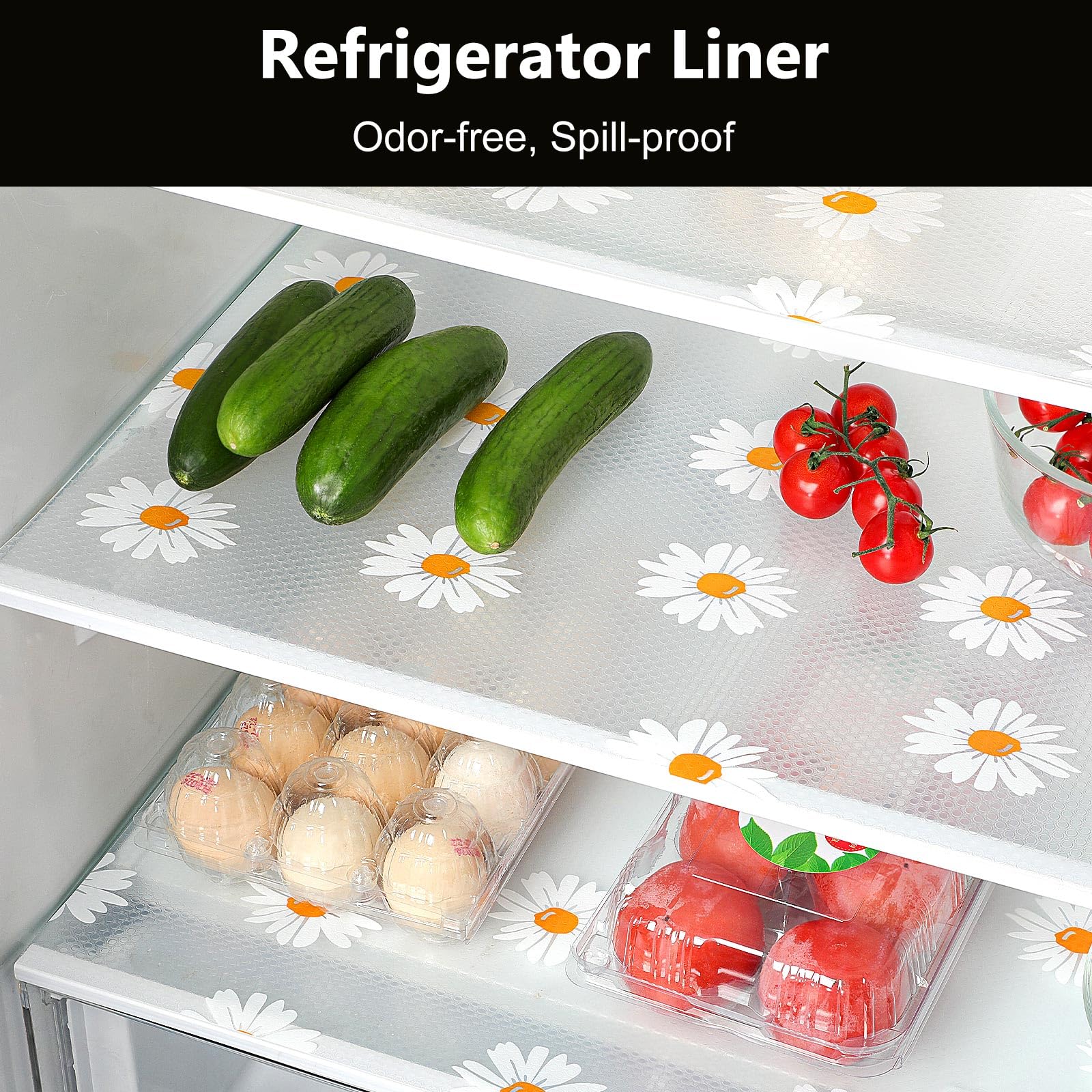 INNOLITES Shelf Liner Drawer Liner For Kitchen, Solid Non-Adhesive Waterproof Transparent EVA Refrigerator Cabinet Drawer Pantry Shelves Liner, Non-Slip Can Be Cut Placemats (Daisy/17.7"X78.7") 2