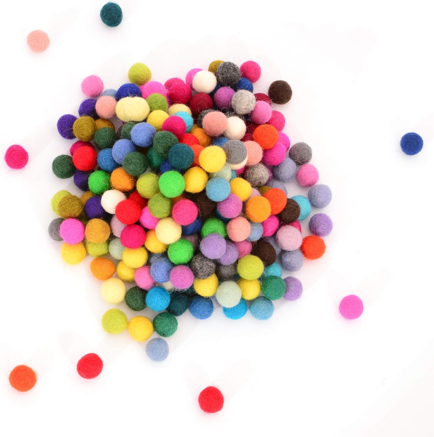 Glaciart One Felt Pom Poms, Wool Balls (240 Pieces) 2.5cm – 1 Inch, Handmade Felted 40 Color (Red, Pink, Blue, Yellow, Gray, Black, White, Pastel and More) Bulk Small Puff for Felting and Garland