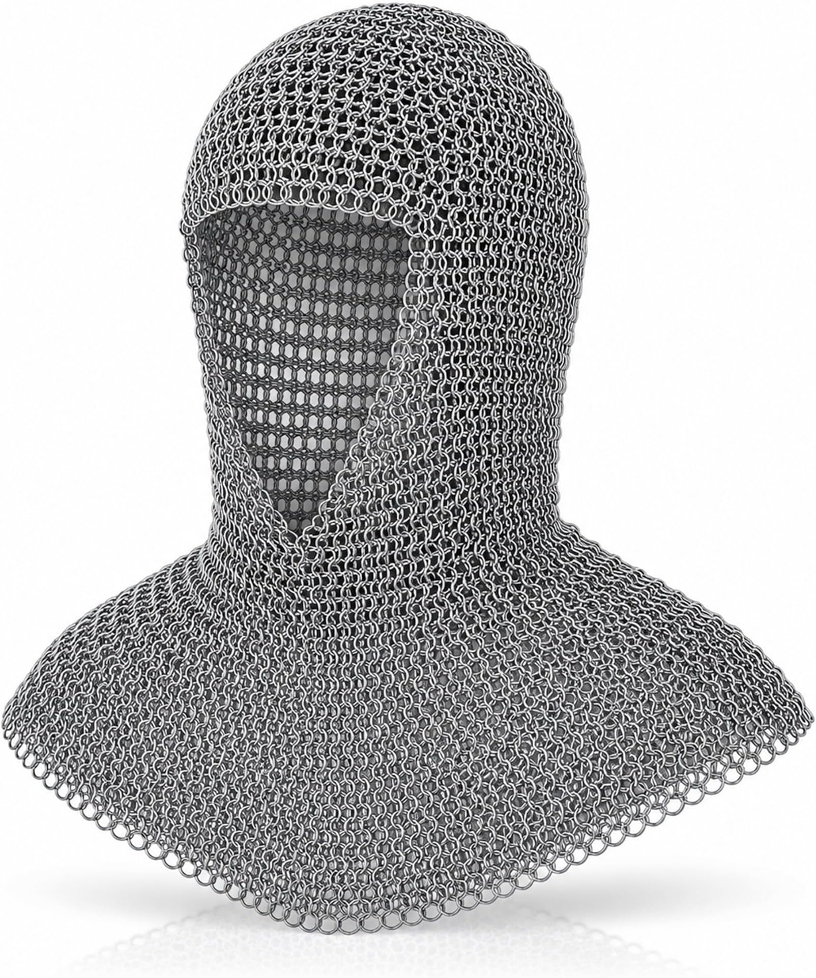 โข Chainmail Coif Medieval Hood Steel Butted & Riveted Neck Face Armor LARP Cosplay