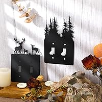 Vista 3 de Lothee 6 piezas de placas metálicas para interruptor de luz con diseño de oso, alce, árbol, montaña, alce, bosque, placa de tomacorriente