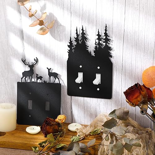 Miniatura 3 de Lothee 6 piezas de placa de metal para interruptor de luz de oso, alce, árbol, montaña, alce, bosque, placa de salida de palanca para pared para el
