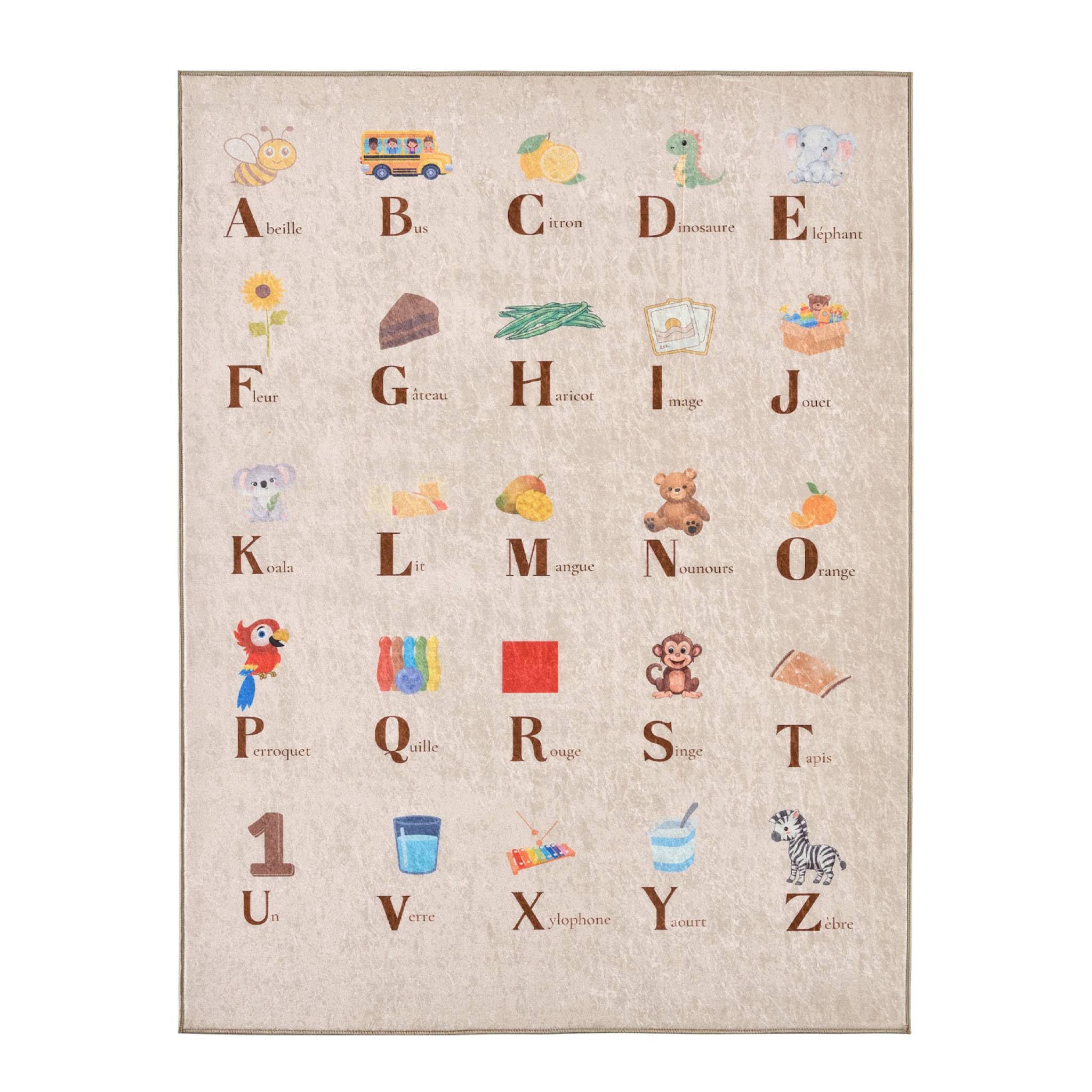 Alice's Garden sweeek - Tapis éducatif intérieur Enfant Beige imprimé abécédaire 120 x 160 cm - Scoty