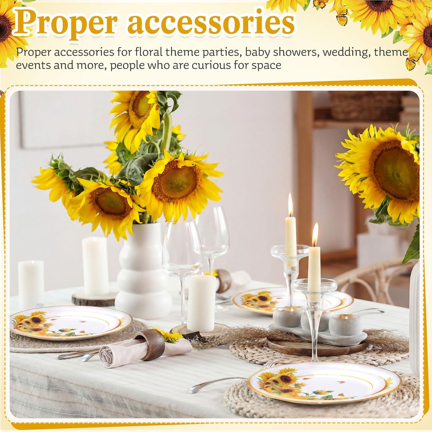 Mumufy 100 Pack Sunflower Paper Plates 9" & 7" Disposable Sunflower Dessert Plates Yellow Watercolor Dinner Tableware Floral Party Decoration for Wedding Birthday Baby Shower Garden Tea Party Supplies