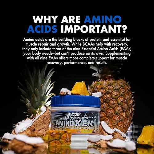 Vista 48 de Evogen Amino K.E.M. - Volumizador de bomba de polvo EAA y BCAA Suplemento de aminoácidos BCAA para flujo sanguíneo, crecimiento muscular e
