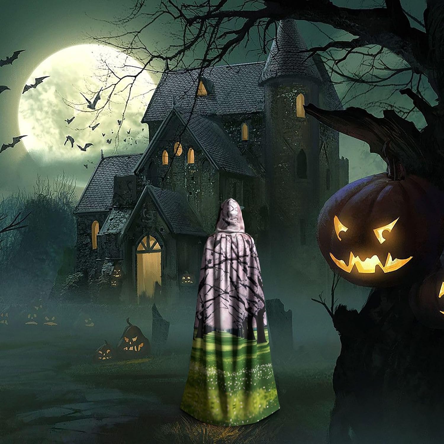 SSIMOO Spring is in The Air Enchanting Adult Hooded Cape for Halloween and Party Costumes-Fashionable Women's Robes,Capes