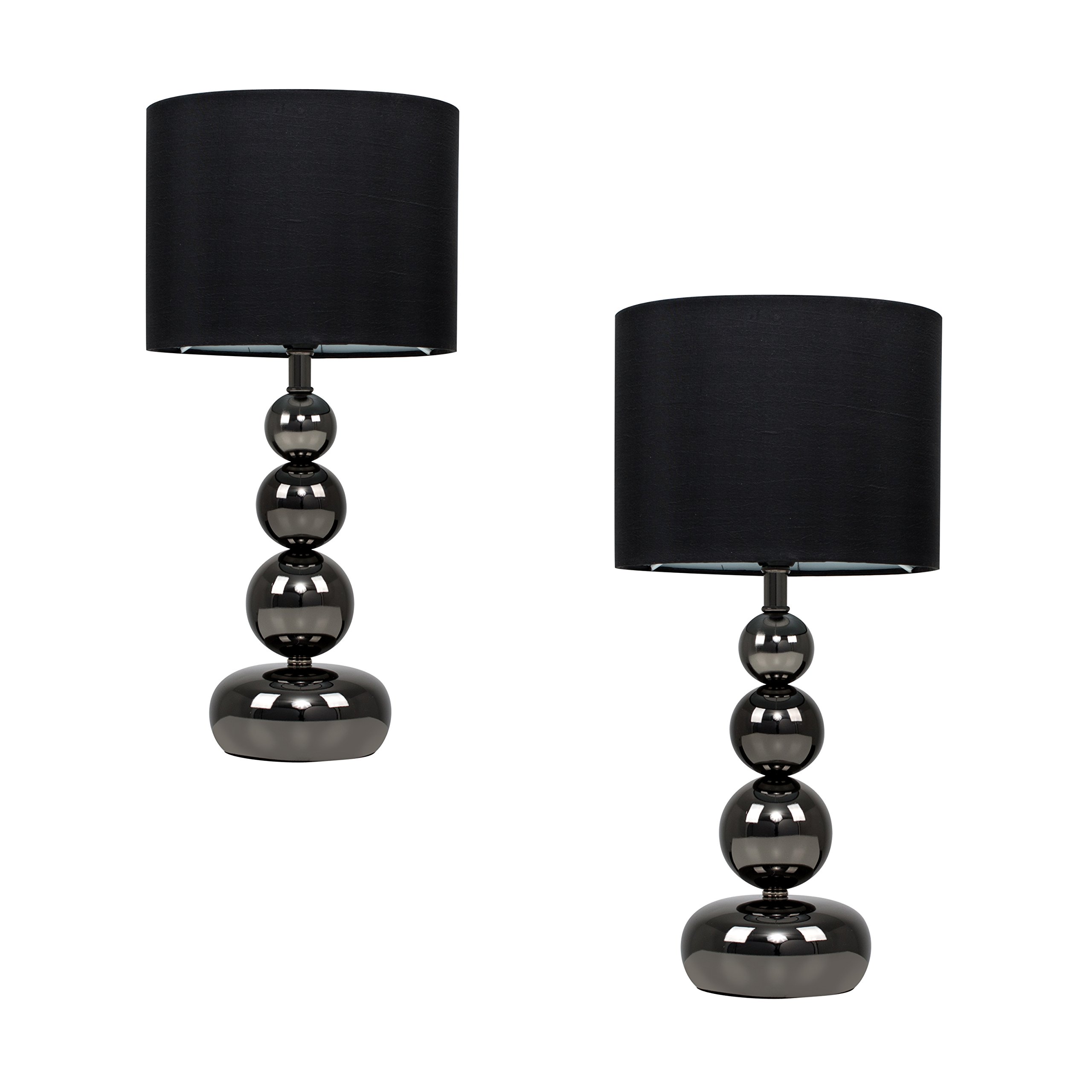 ValueLights Marissa Pair of Stacked Ball Gloss Black Touch Table Lamps