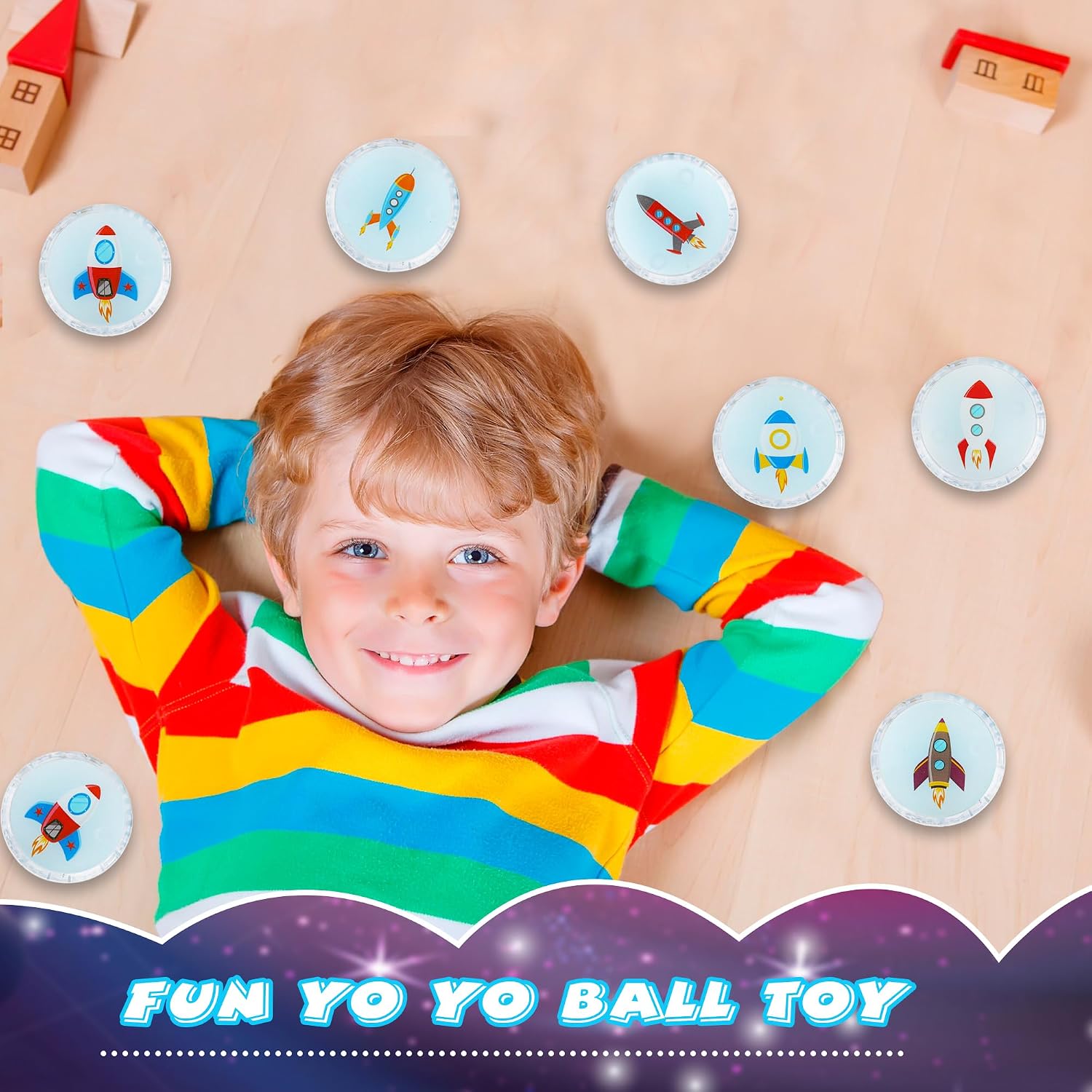 24 Pcs Astronaut Designs Light up Yo Yo Ball Bulk Responsive Ball Auto Return Bearing Balls Yoyo for Beginner Birthday Classroom Bag Fillers Prizes Gifts, 6 Styles (Color Style 2)